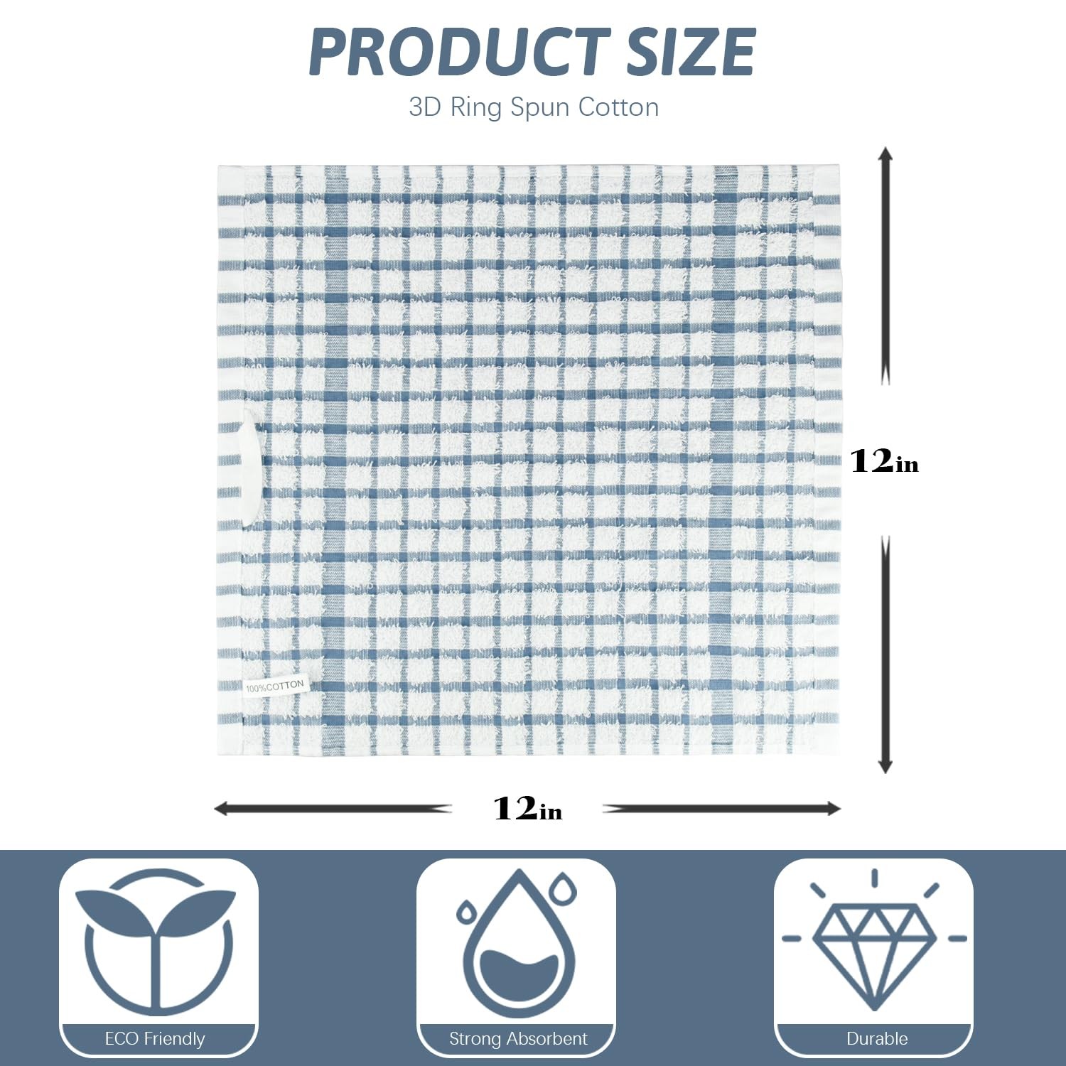 Nialnant 8 Pack Kitchen Towels and 12 x 12 in – 8PCS, Little Blue Plaid