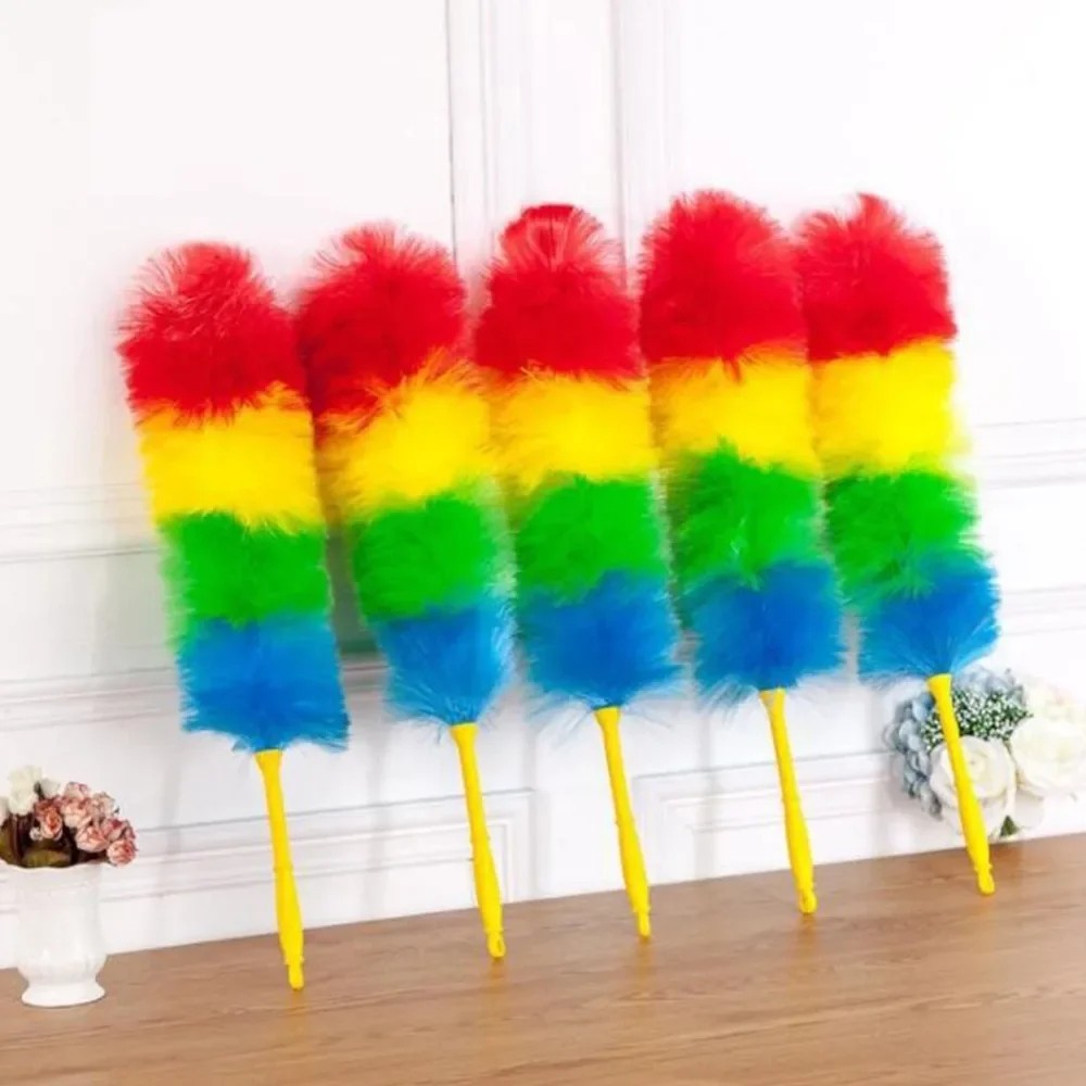 Rainbow Feather Duster Flexible Handle Anti Static Cleaning Brush