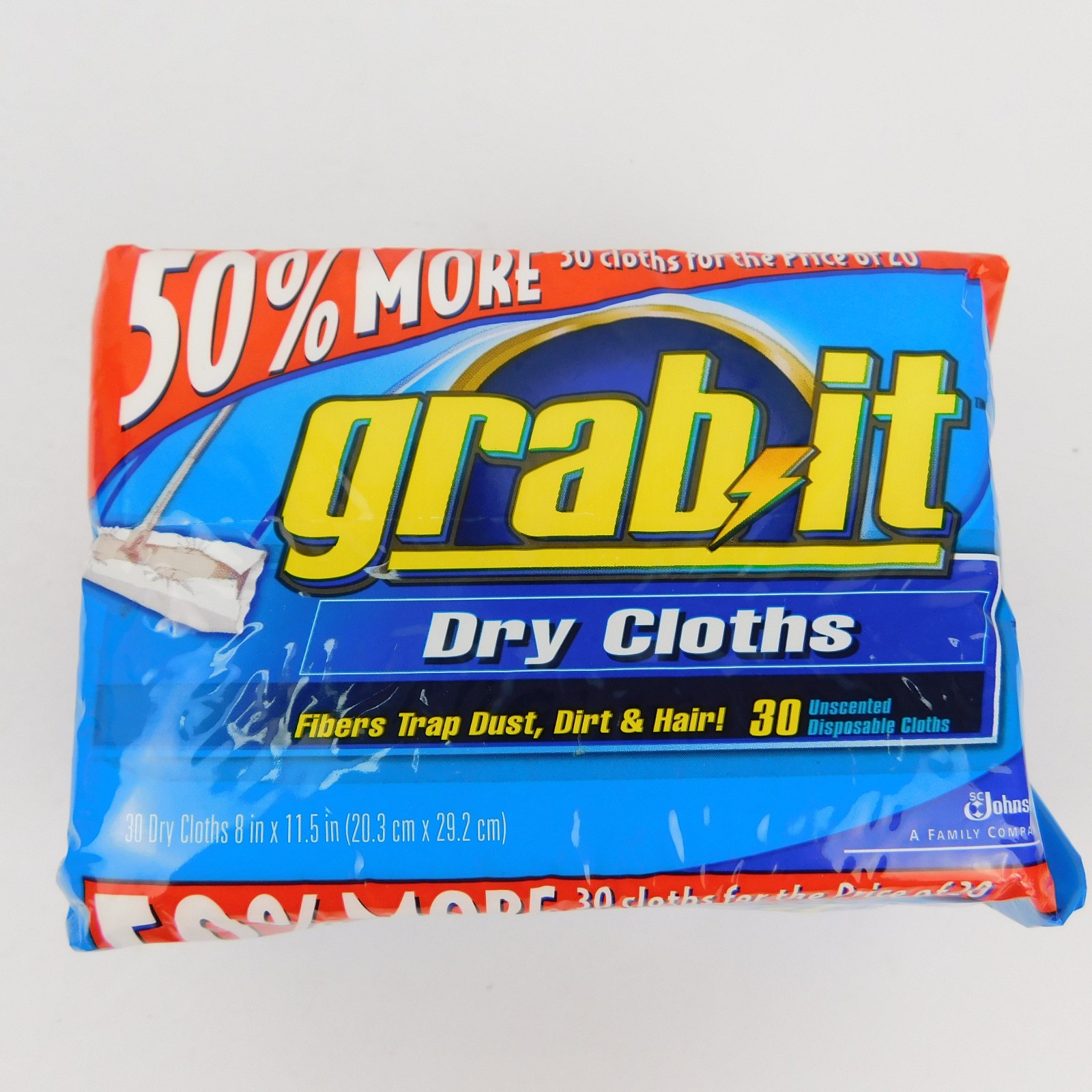 3 Pks. Johnson GRAB IT Dry Disposable 30 Unscented Dusting Cloths fits Swiffer