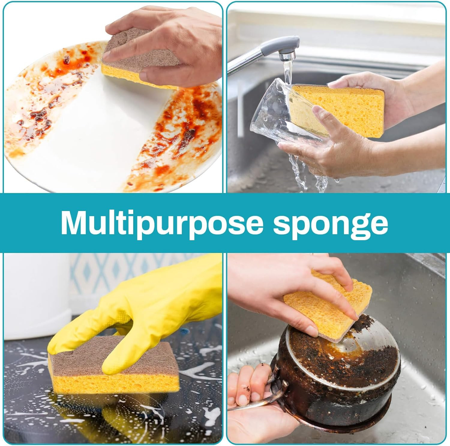 10PCS Natural Sponges for Dishes – Biodegradable Sponges Kitchen Eco Friendly Di