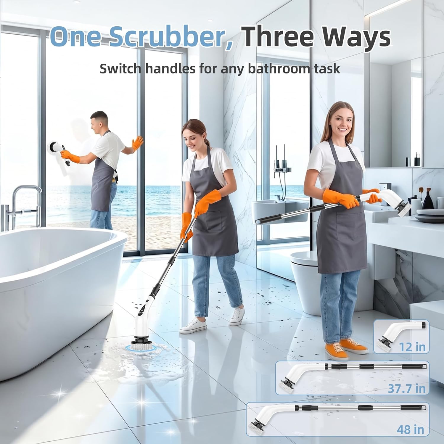 Electric Spin Scrubber, 3-Speed Flat End Brush with 8 Brush Heads & Base, IPX7 W