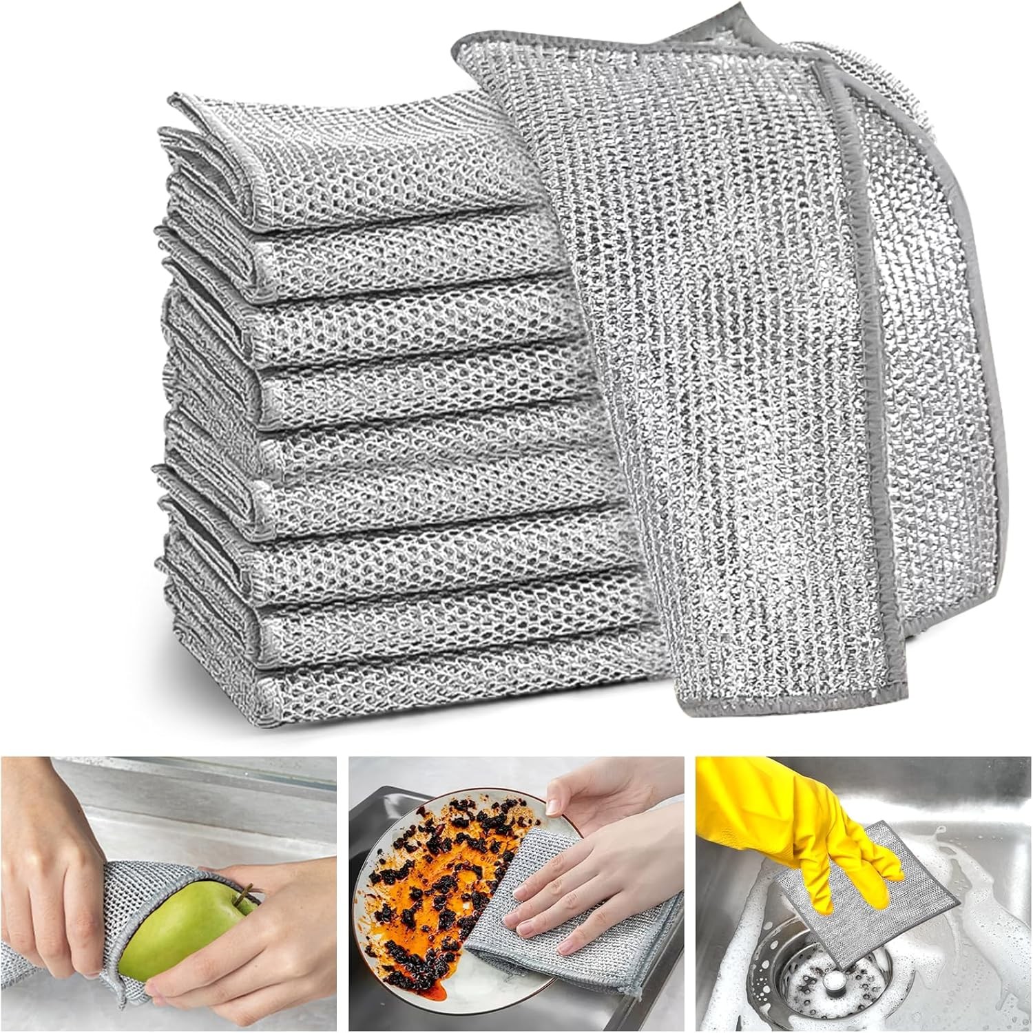 Wire Dishwashing Rags Non-Scratch Metal Mesh Cleaning Cloth for Kitchen, 8 Pcs
