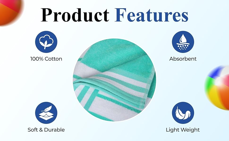 Superior Oversized Beach Towel, Turquoise (Set of 2)