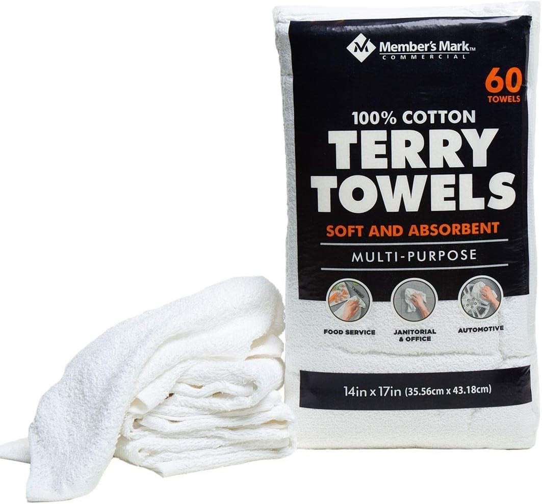 Member’s Mark 100% Cotton Terry Towels 14″x17″, 60 Count Bulk Pack