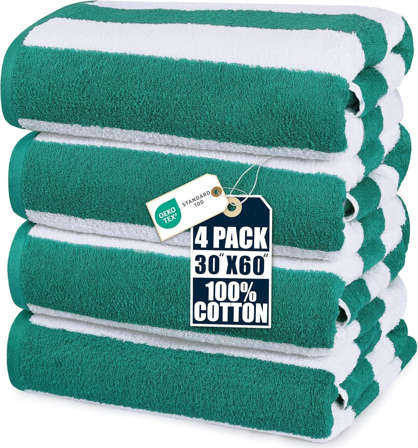 Pack of 4 Cabana Beach Towels, Oversized 30 x 60 Inches Cotton Beach Towel Set,