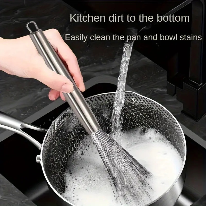 Kitchen Brush with Handle,Pot Scrubber,Steel Scrubbers for Cleaning Dishes