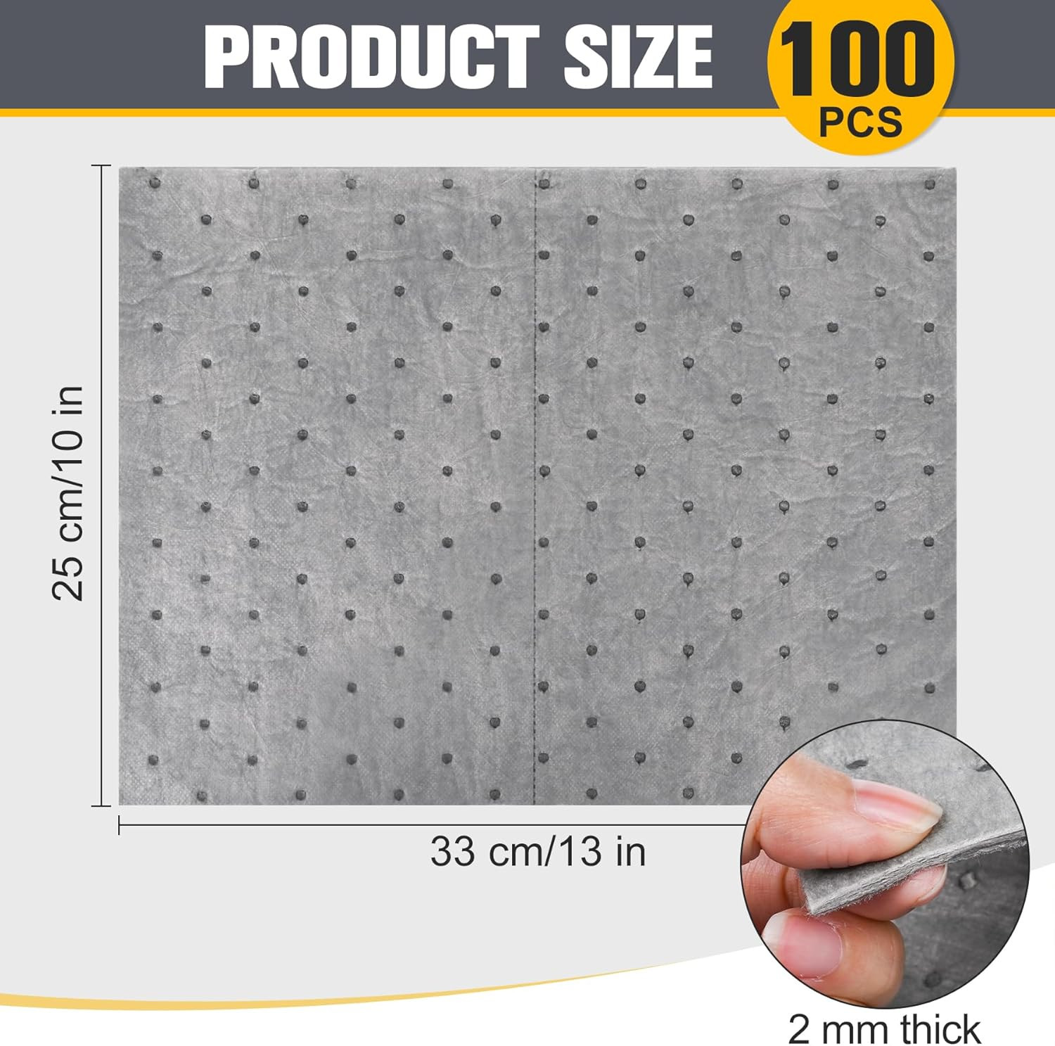 100PC Oil Absorbent Pads | 13″x10″ Meltblown Polypropylene Mats, Hand-Tear Lines