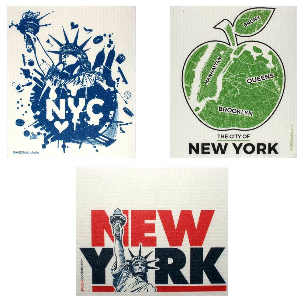 Swedish Dishcloths Mixed NYC Set of 3 cloths (one of each design) Eco Friendly