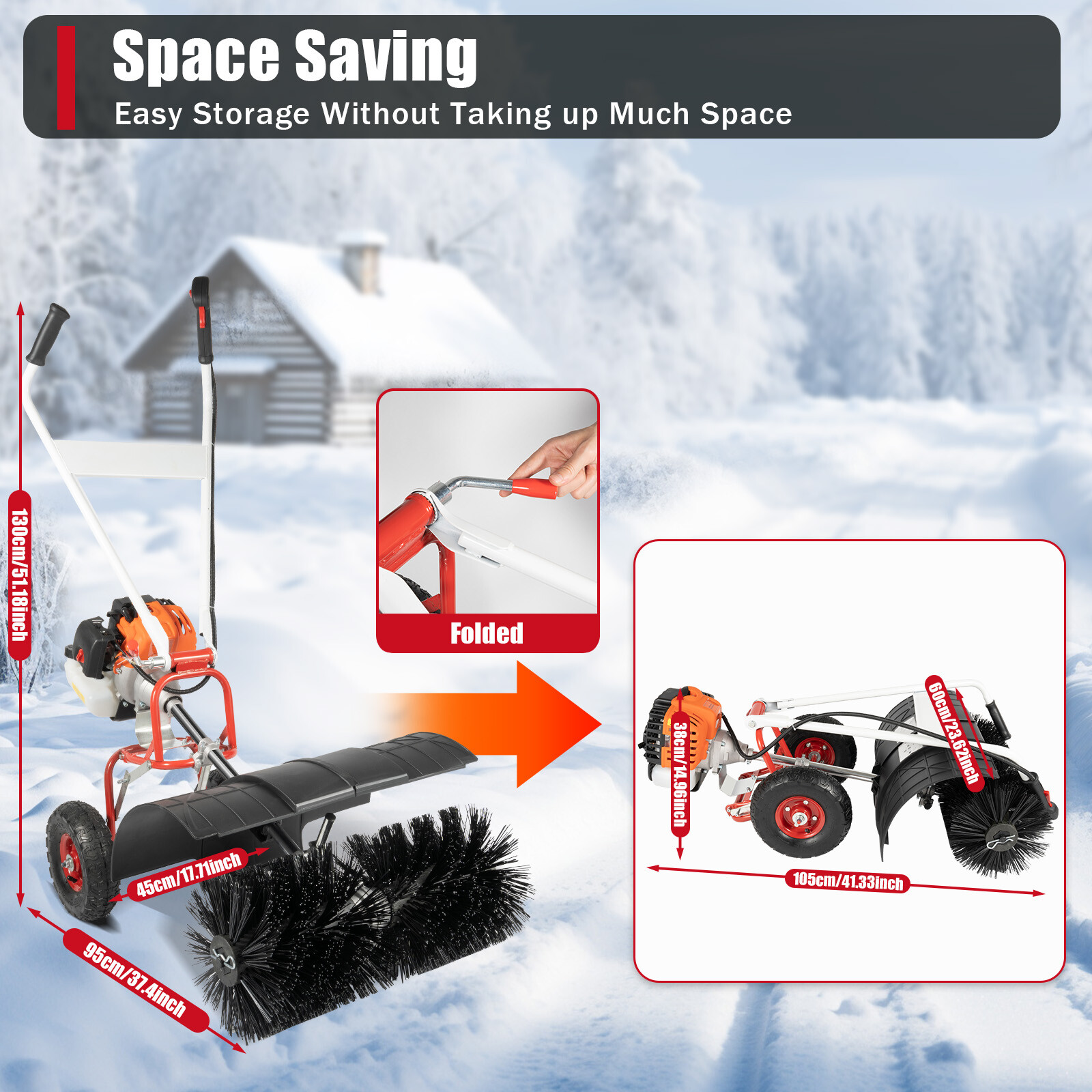 52cc Gas Walk Behind Power Broom for Snow & Driveway Cleaning