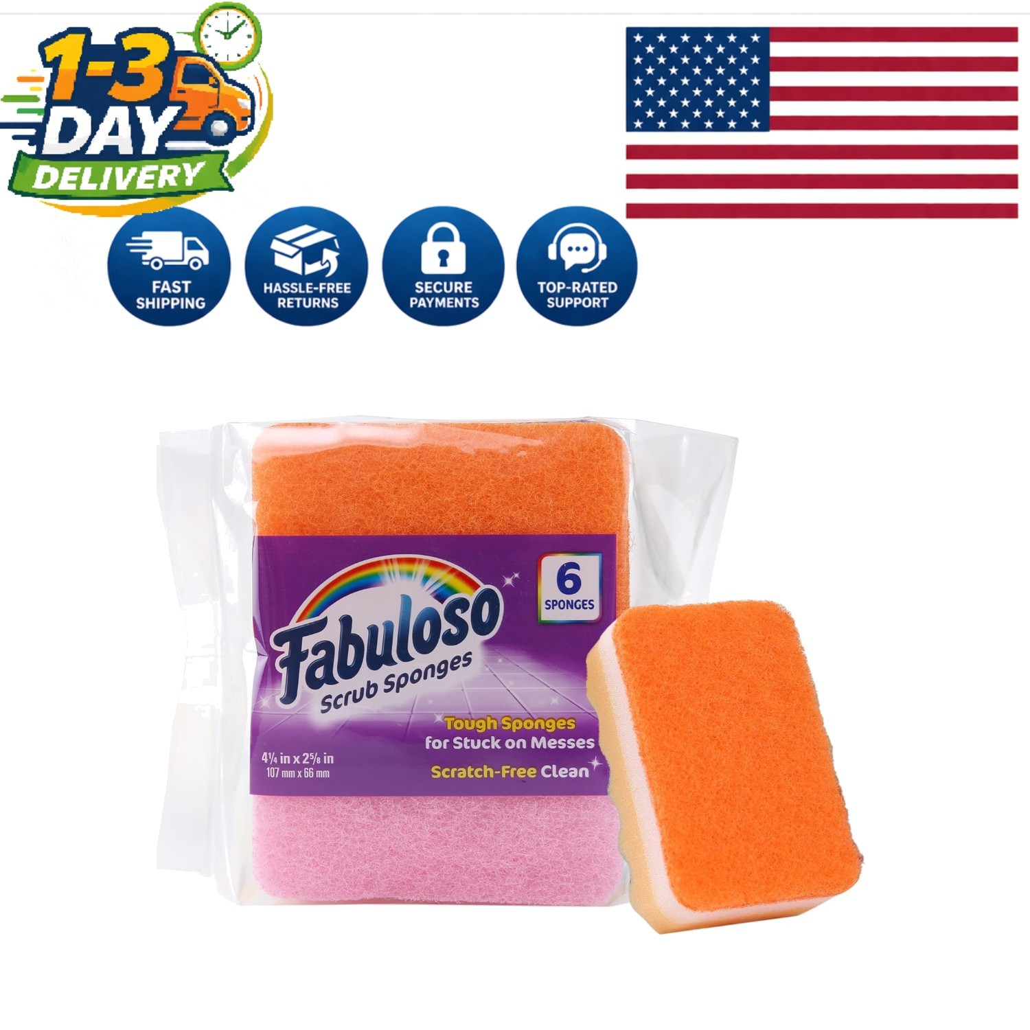 Colorful Scratch-Free Rainbow Dish Sponges, 6-Pack for Effortless Cleaning