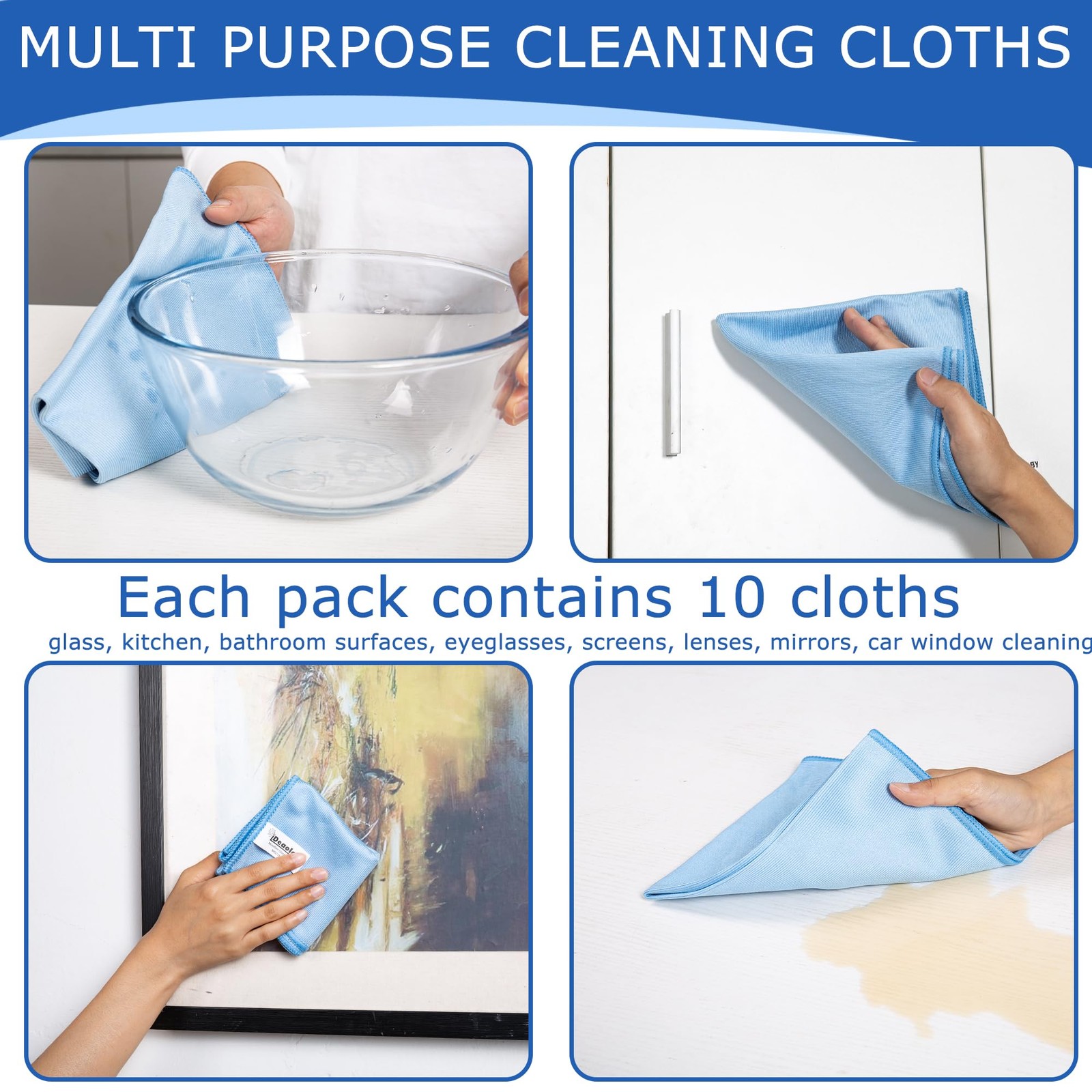 10 Pack XL Streak Premium Microfiber Glass Cleaning Cloth, 16 Inch X 16 Inch,…