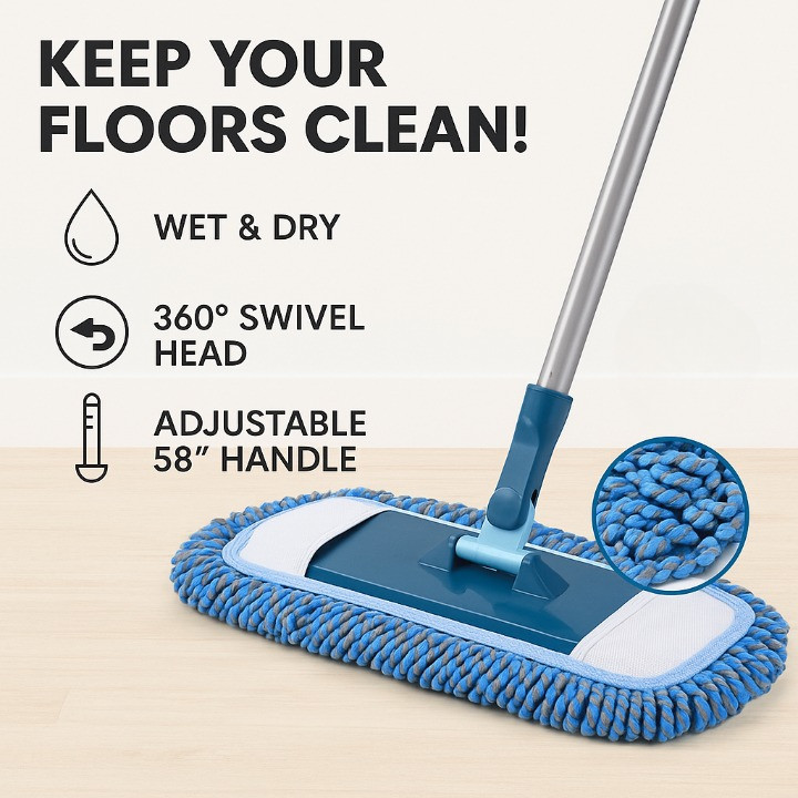 Microfiber Dust Mop for Hardwood Floor Cleaning Wet Dry 58″ Adjustable Handle