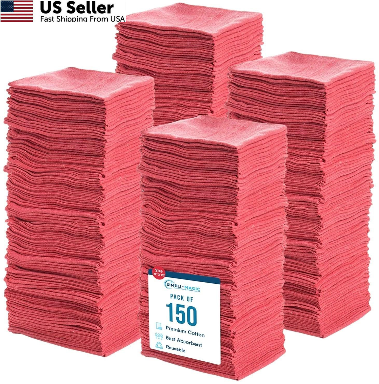 SIMPLI-MAGIC Premium Shop Towels 14”x12”, 150 Count (Pack of 1), Red