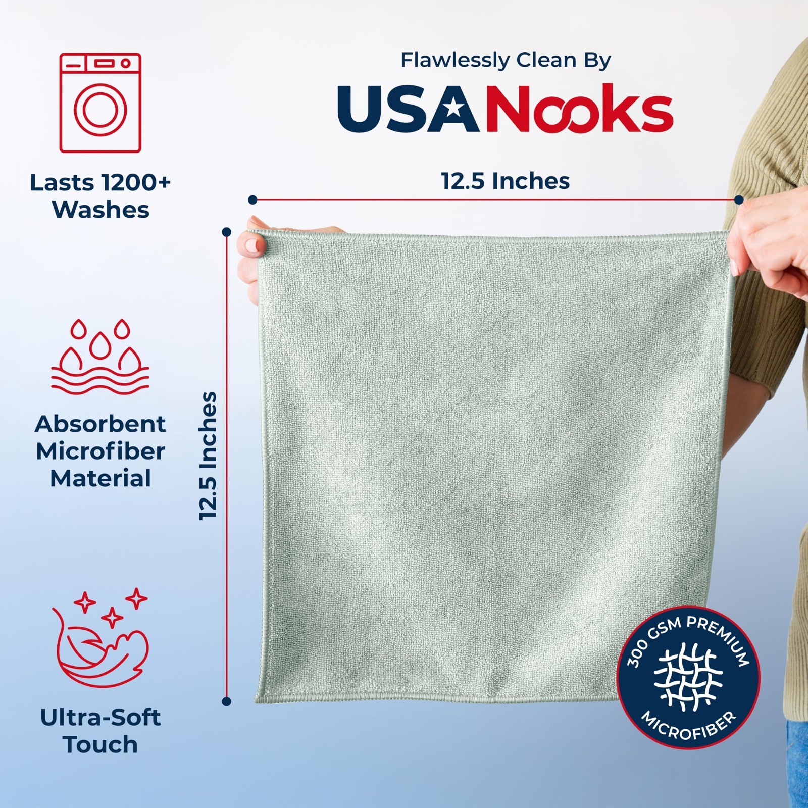 Microfiber Cleaning Cloths – 12 Pack Sea Green, Ultra Absorbent, Streak-Free Shi