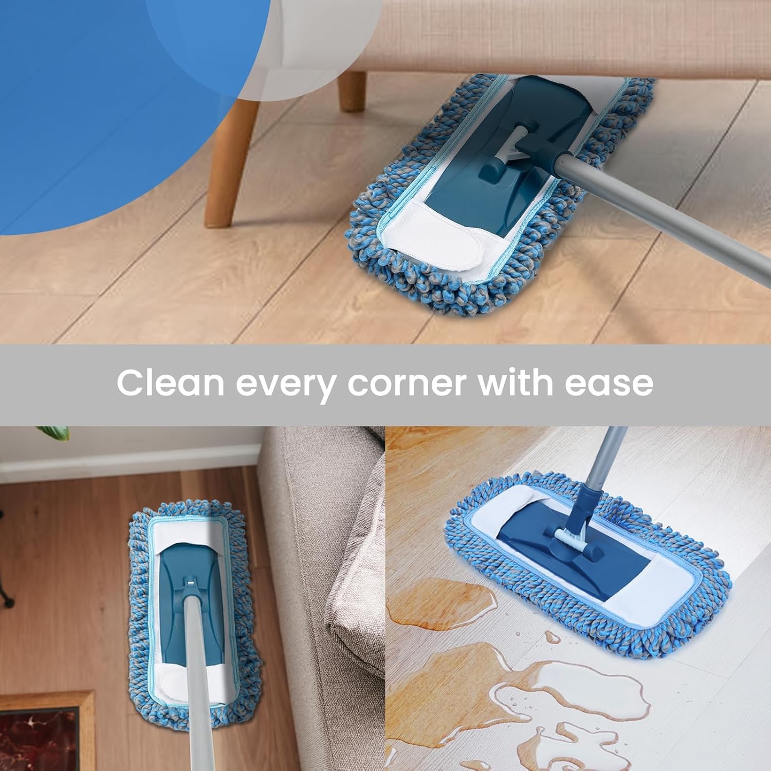 Dust Mop with 57″ Long Handle, Microfiber Wet Dry Mop for Hardwood Tile Vinyl Fl