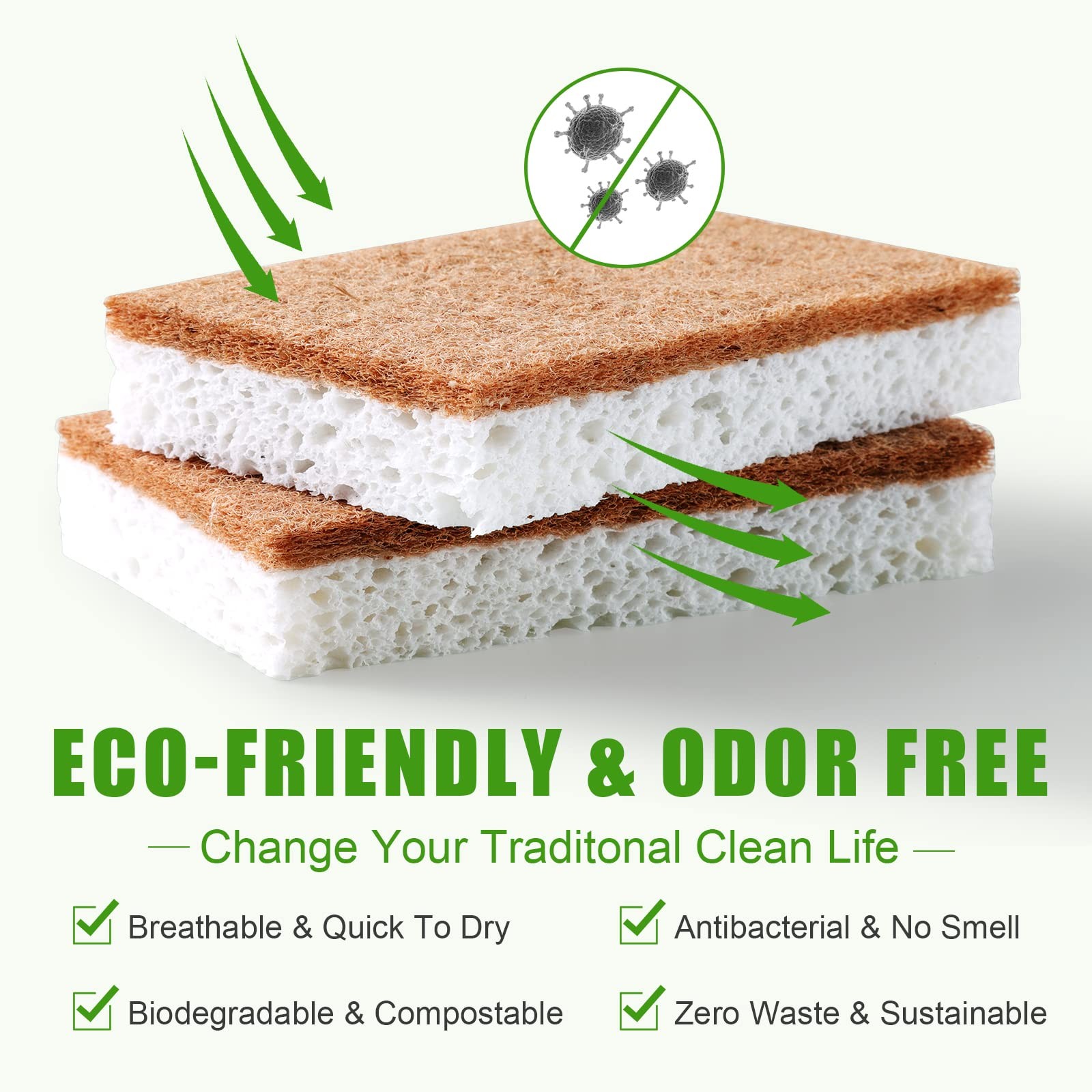 Biodegradable Natural Kitchen Sponge，Eco Friendly Sponges for Dishes,Composta…