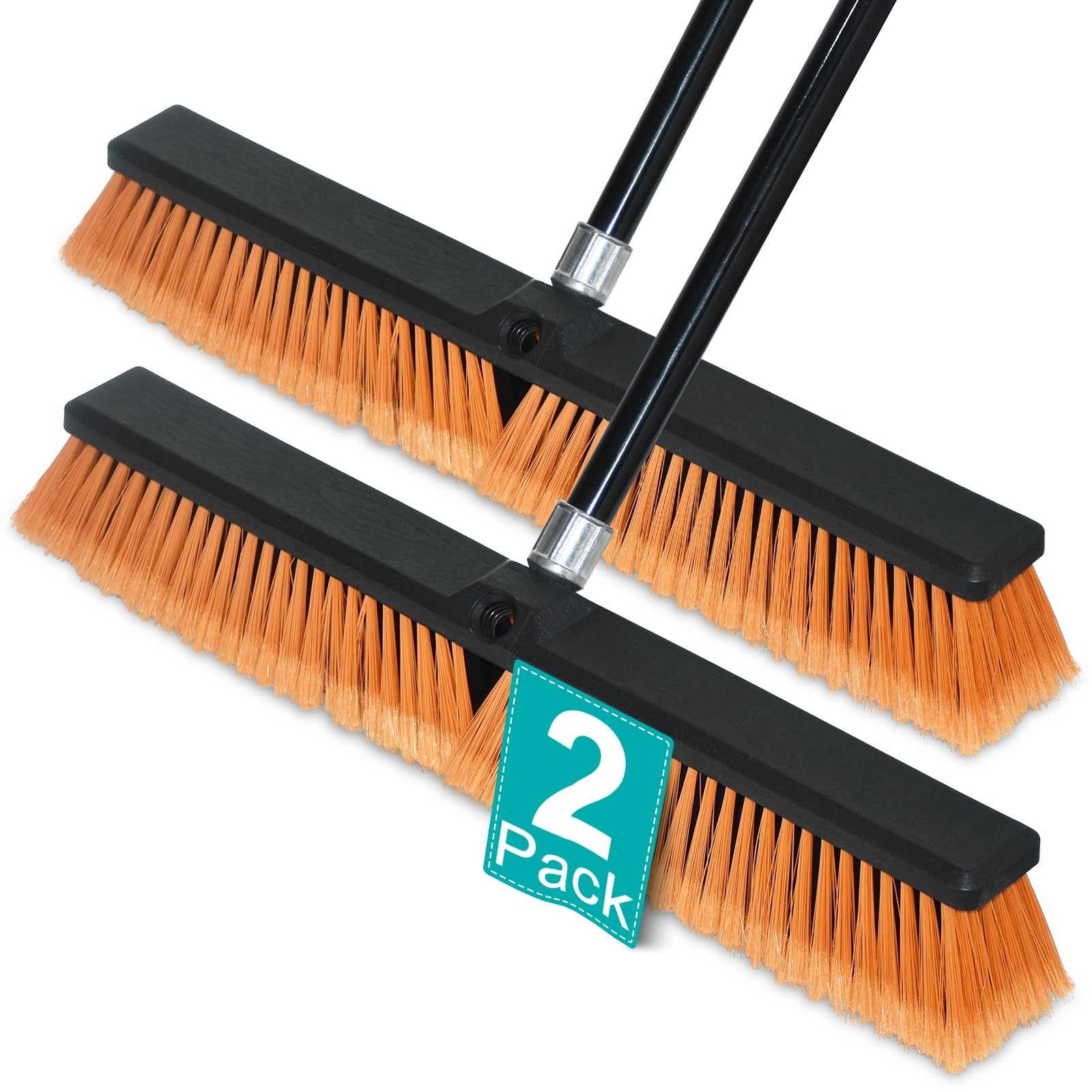 Heavy Duty 24″ Push Broom with 60″ Handle – Outdoor/Indoor Cleaning Tool, 2 Pack
