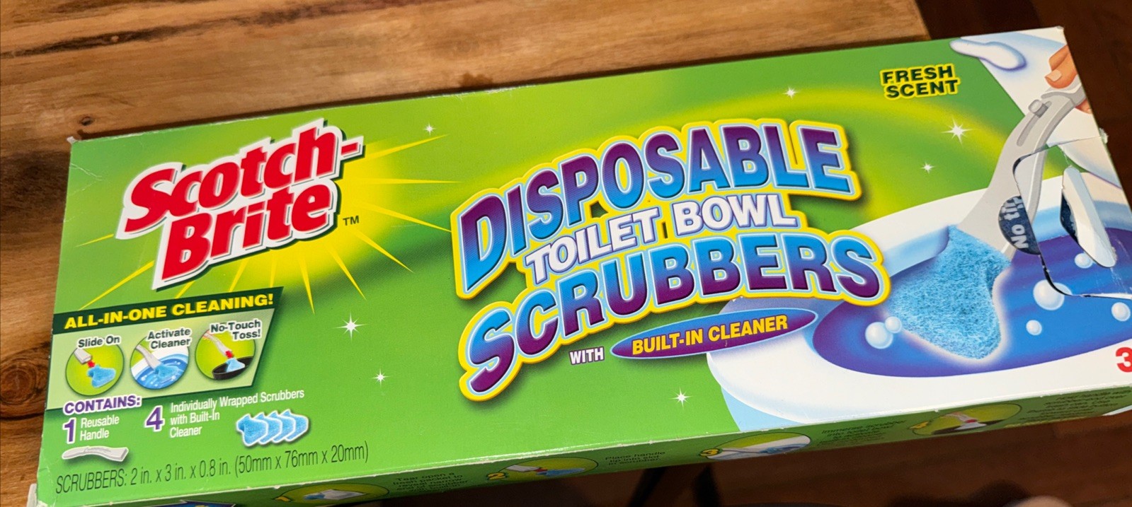Scotch-Brite Disposable Toilet Bowl Scrubbers Fresh Scent Handle 4 Scrubbers NOS