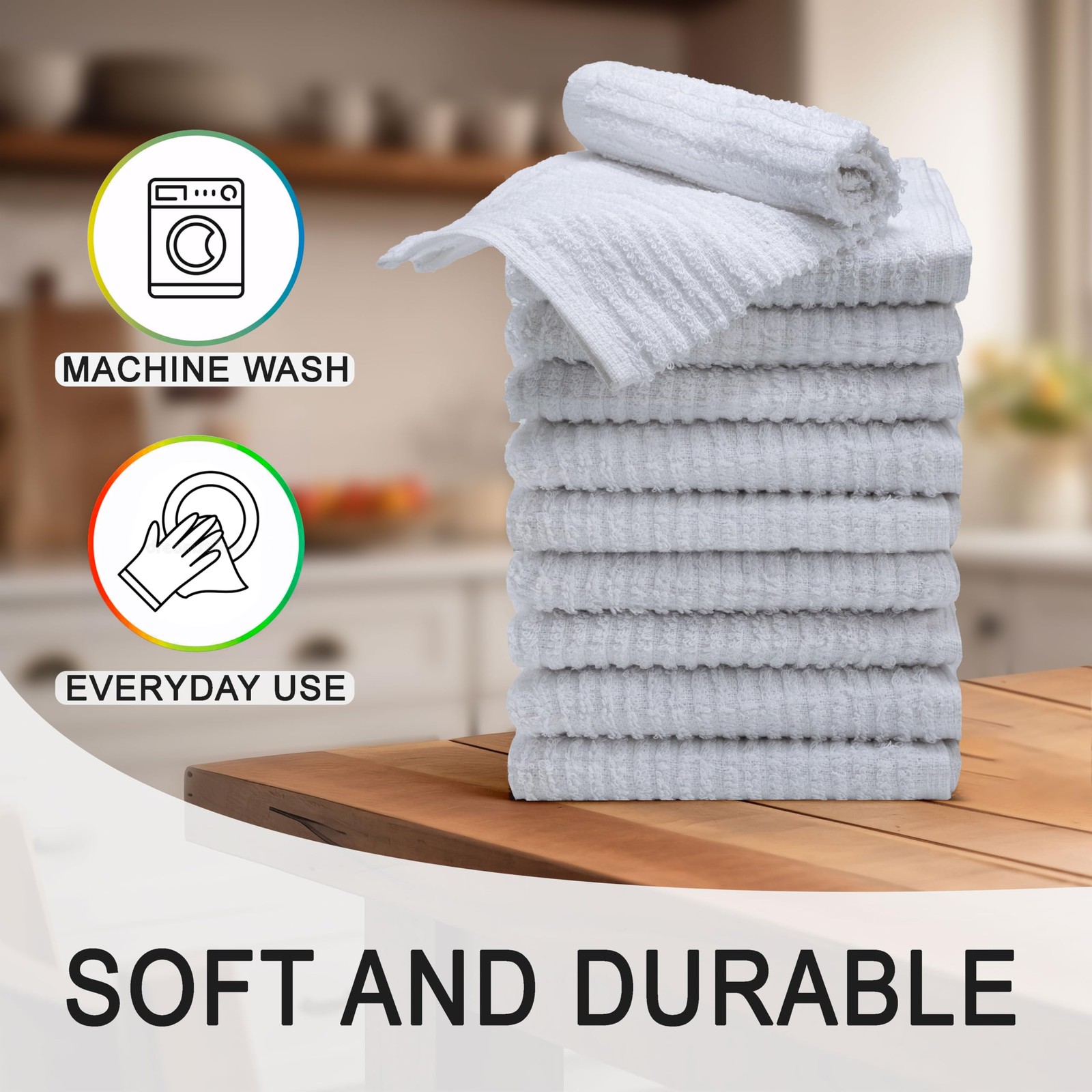 Textila Bar Mop Towels 100% Cotton 12×12 Inches Pack Of 12 White Highly Absorben