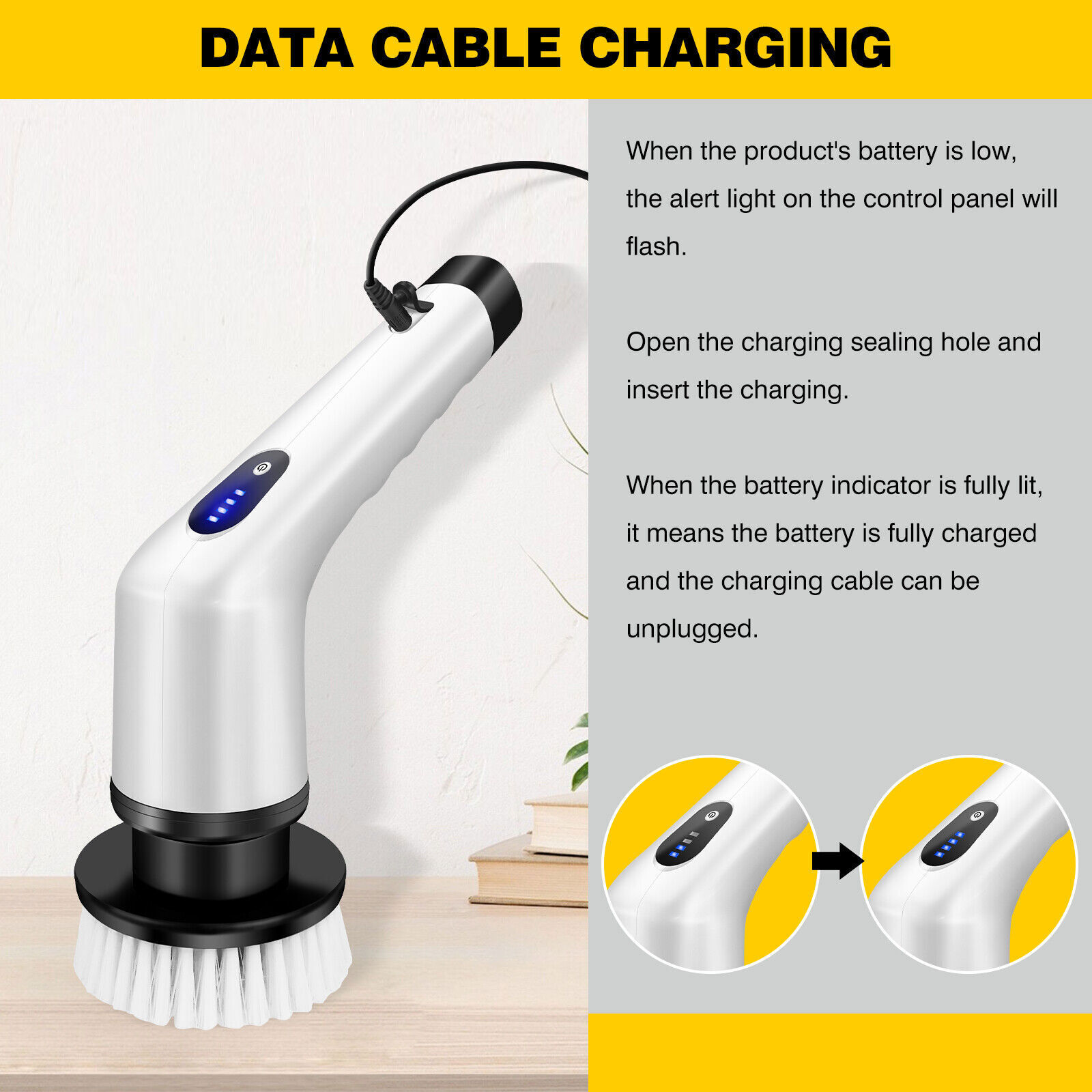 3 Heads Electric Spin Scrubber Cordless Bathtub Power Scrubber Cleaning Brush