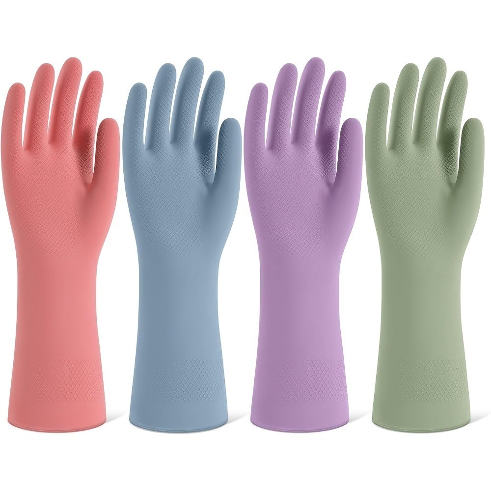 Rubber Cleaning Gloves for Dishwashing, 4 Pairs Reusable Kitchen Gloves for