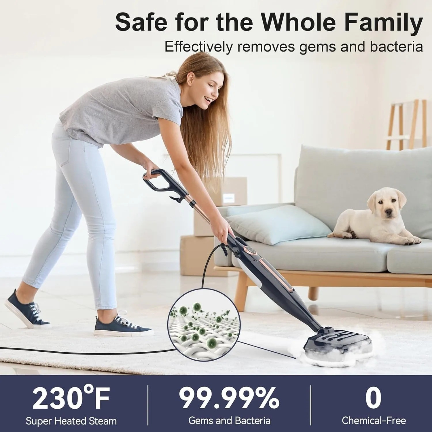 VM6 Scrubbing Steam Mop with Rotating Mop Pads, 10 in 1 Steam Mop, Lightweight