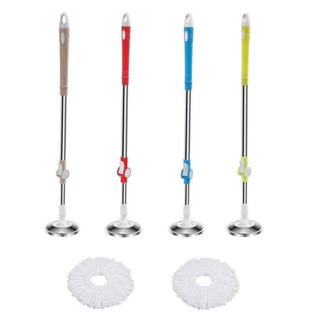360° Rotating Spinning Mop Pole Handle Replacement with 2x Microfiber Mop Heads