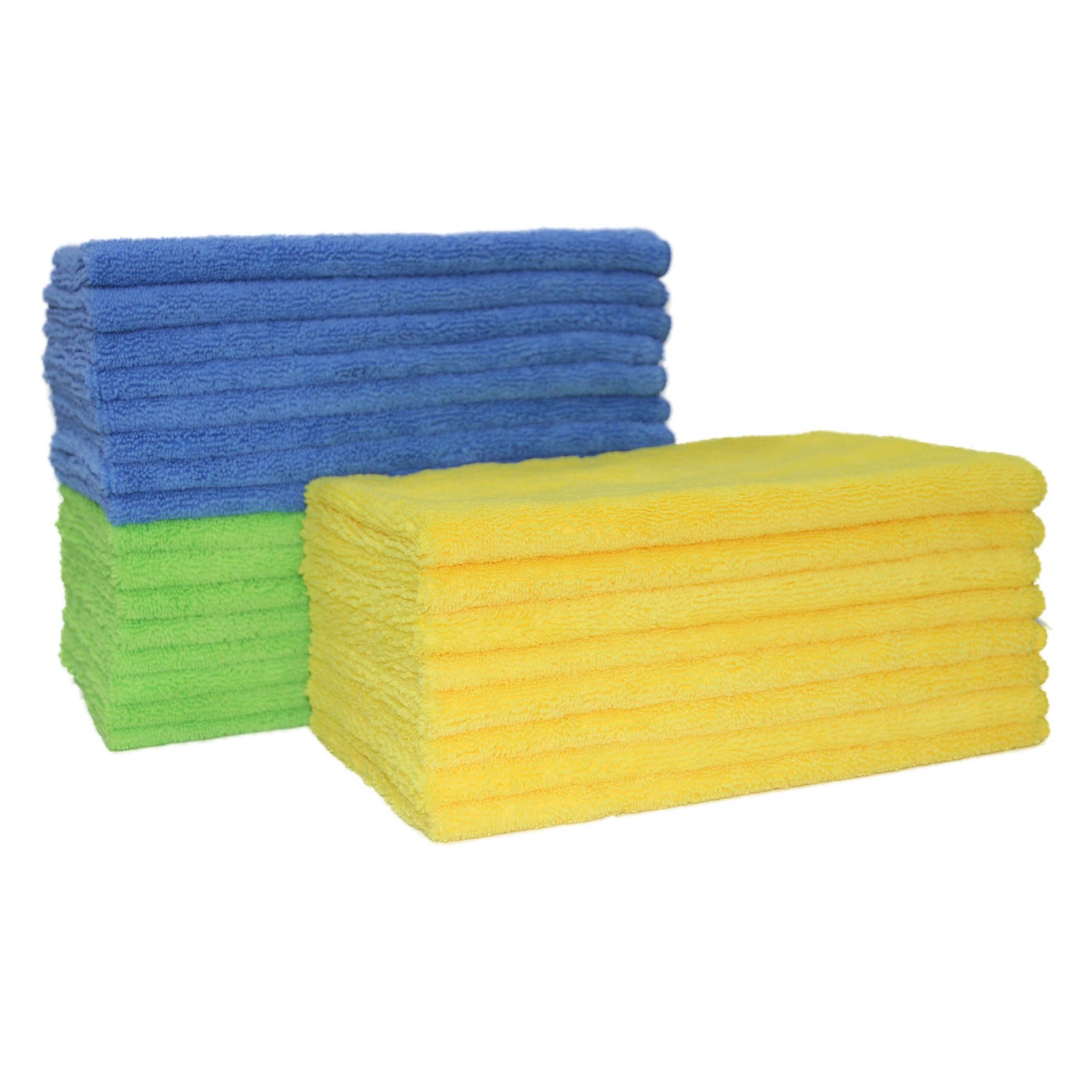 POLYTE Microfiber Cleaning Towel (16×24 in, 18 Pack, Blue,Green,Yellow)