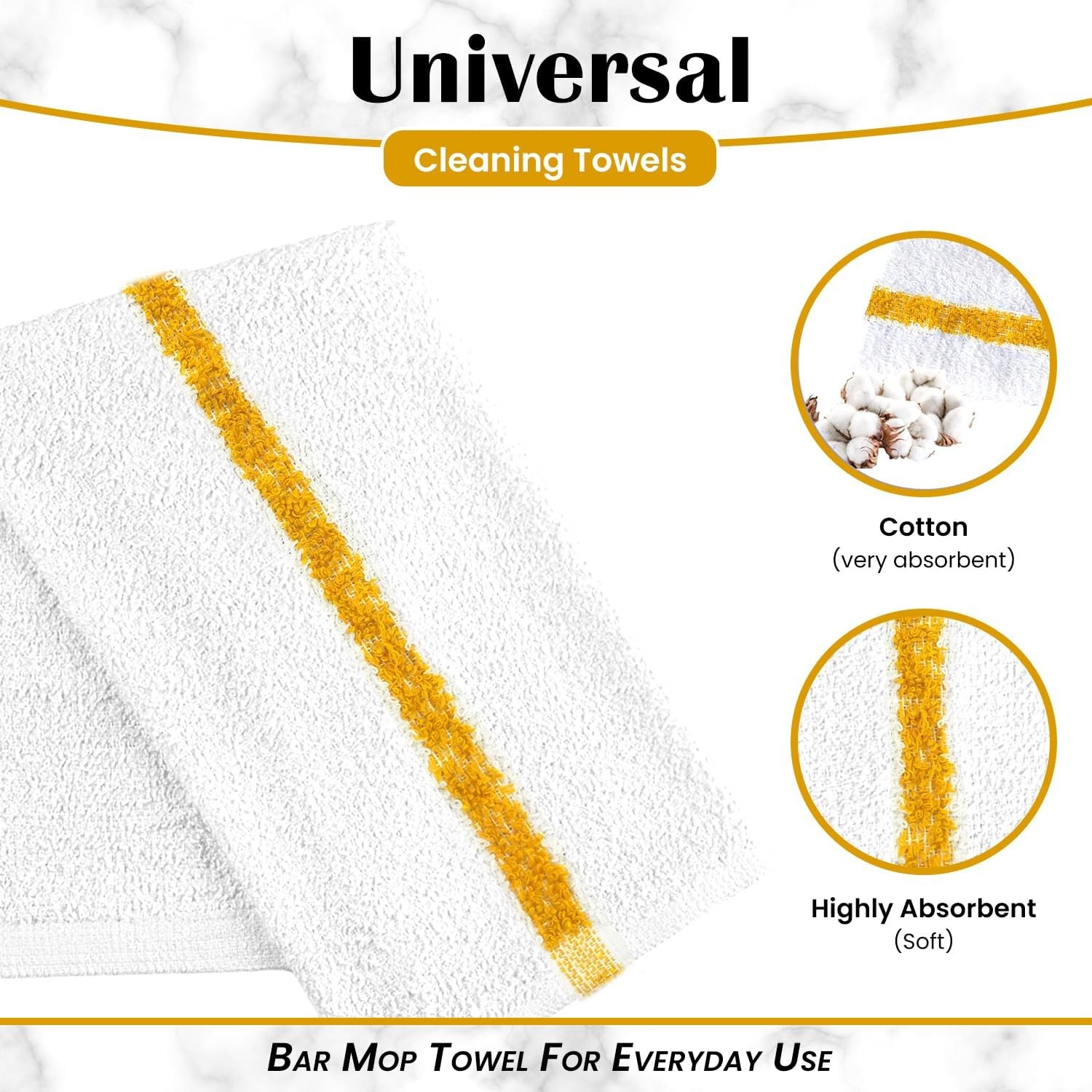 Bar Mops Gold Stripe Pack of 60 Kitchen Towels 16×19 Multi-Purpose for Home,