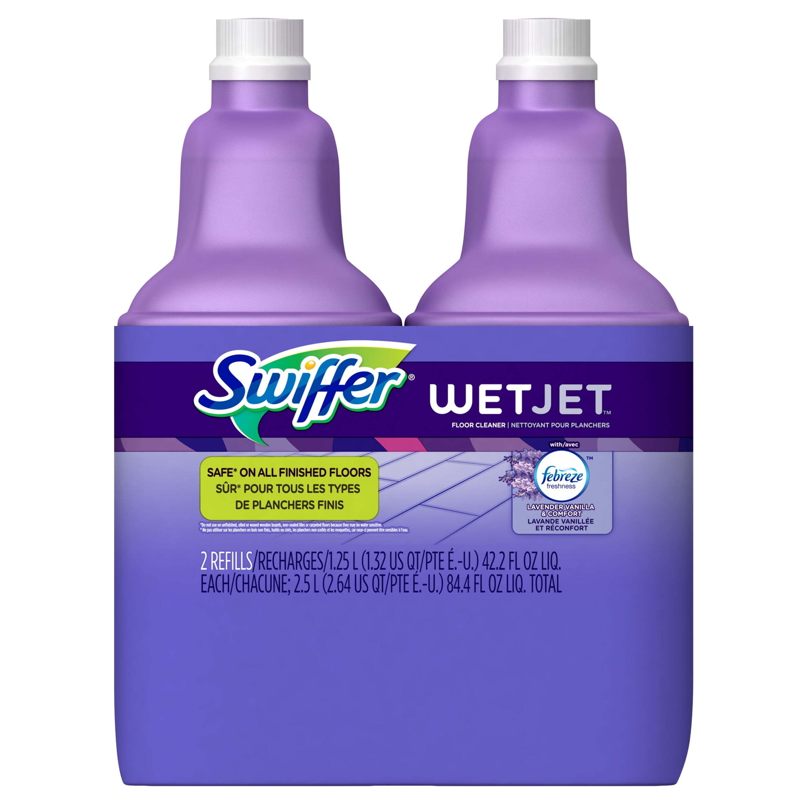Swiffer Wet Jet Mop Refill Solution, Wood, Laminate, Tile, Floor, 42.2oz, 2 Pack