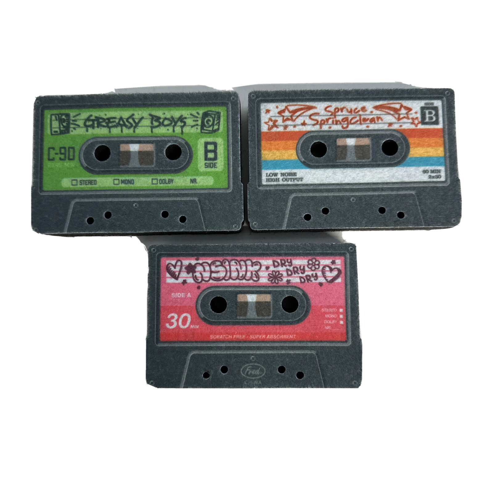Mixed Tapes Kitchen Sponges 3-PACK NEW (No packaging) NSink Greasy Boys