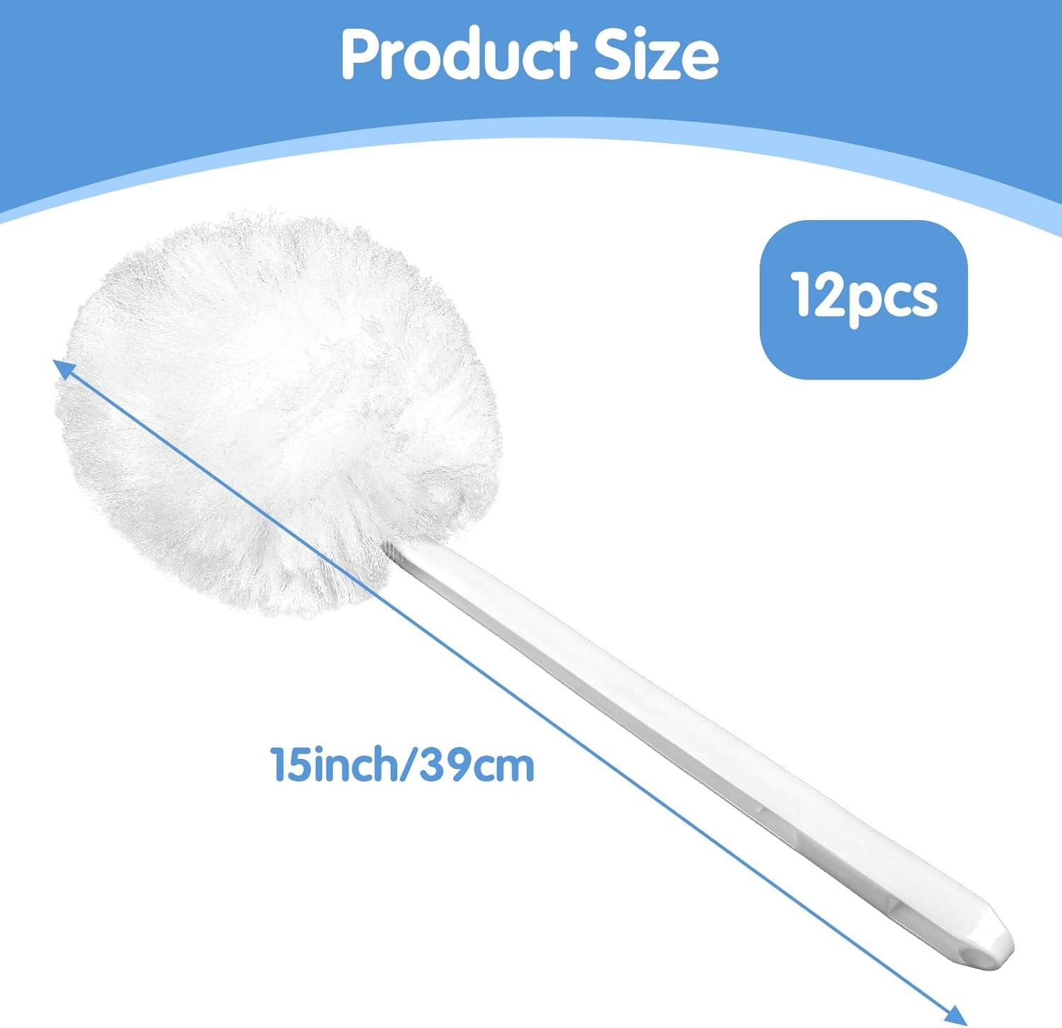 12 Pcs Toilet Bowl Brushes Soft Swab Polyester Head 15 Inch White Reusable Long