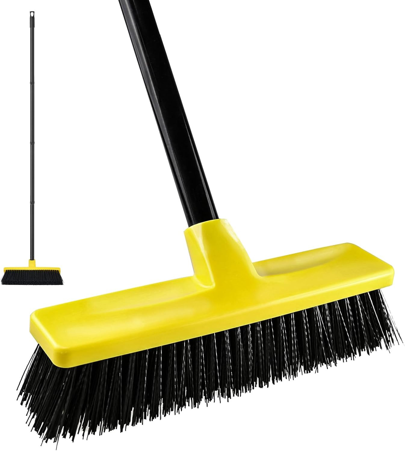 Push Broom Outdoor Indoor Broom 12″ Wide,50″ Long Handle with Stiff Bristles for
