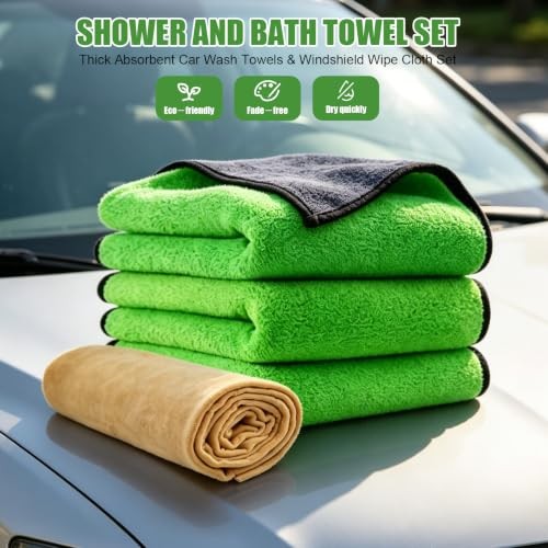Green Microfiber Cleaning Cloth Kit – 4PCS Car Washing Cloths