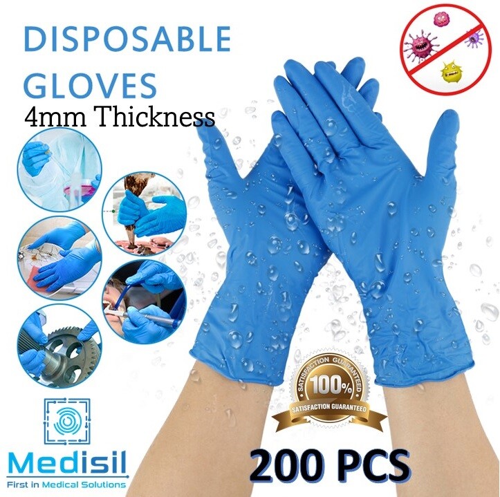 MediSil Disposable Nitrile Gloves 4mm Thickness Powder Free & Latex Free 200pack
