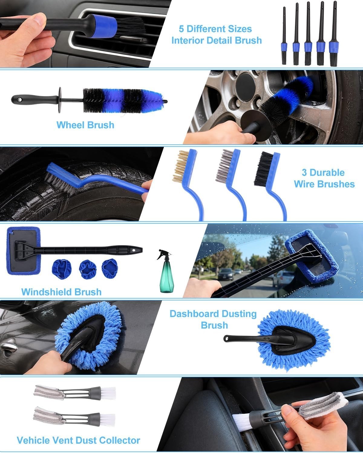 Car Detailing Cleaning Kit Drill Brushes Set Wash Tools Bucket Towels Bag 40pc