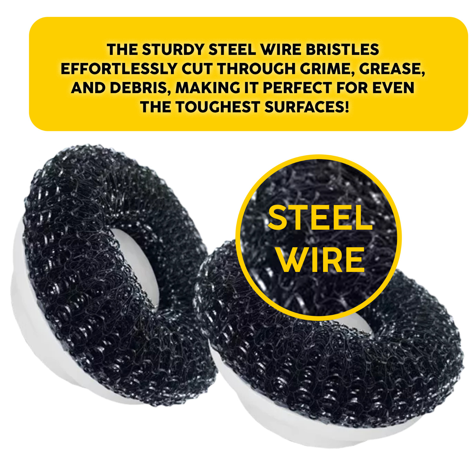 Synoshi® Steel Brush Heads (2 Units). Designed for Heavy-Duty Cleaning Tasks