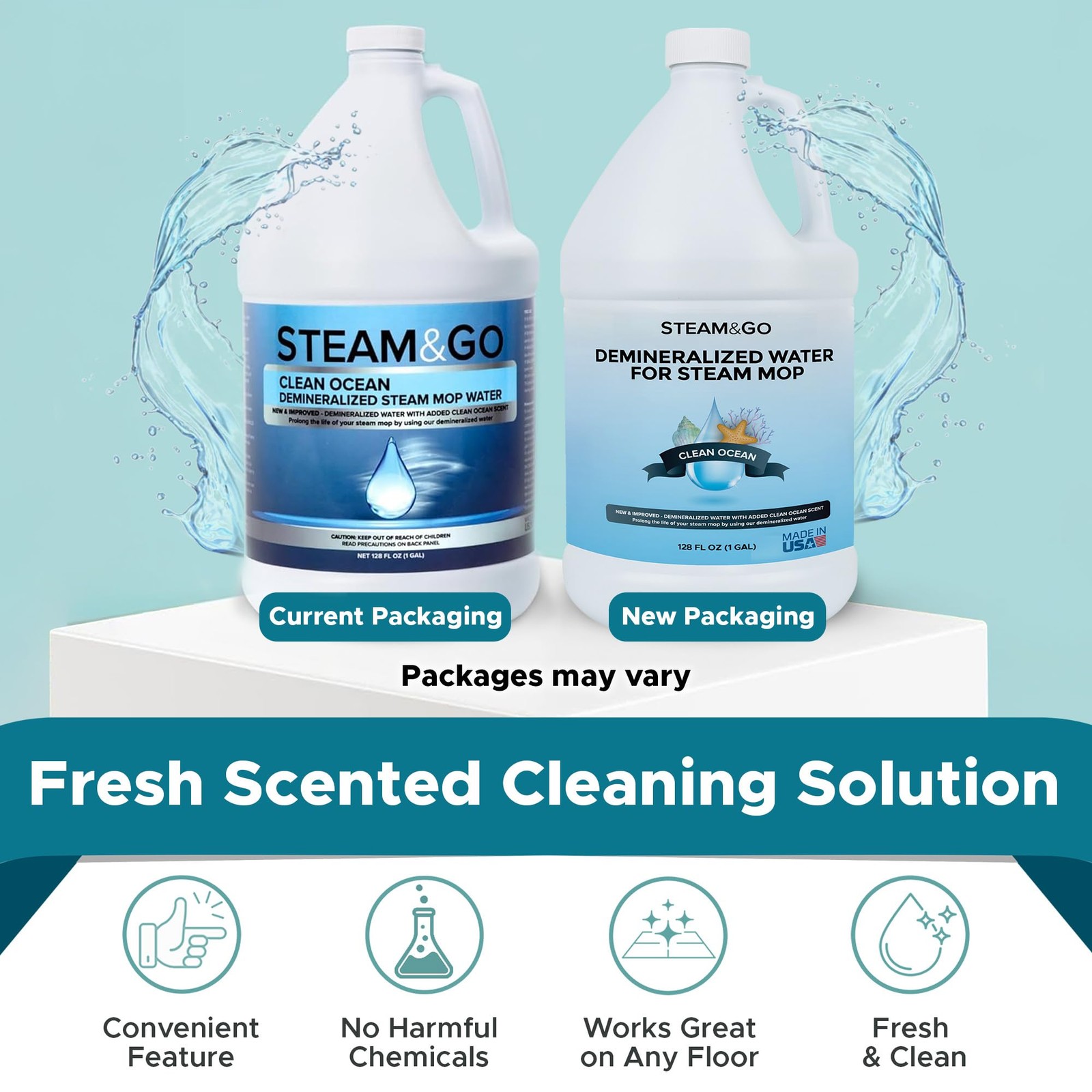 Steam & Go Demineralized Water for Steam Mop – Clean Ocean Scent, 128 fl oz (…