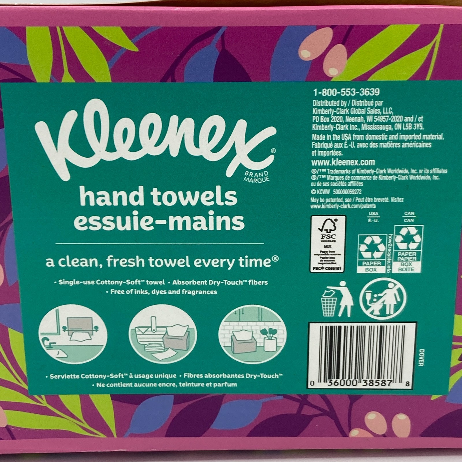 Kleenex Hand Towels Disposable Single-Use Paper Towels 60 Count Floral Box