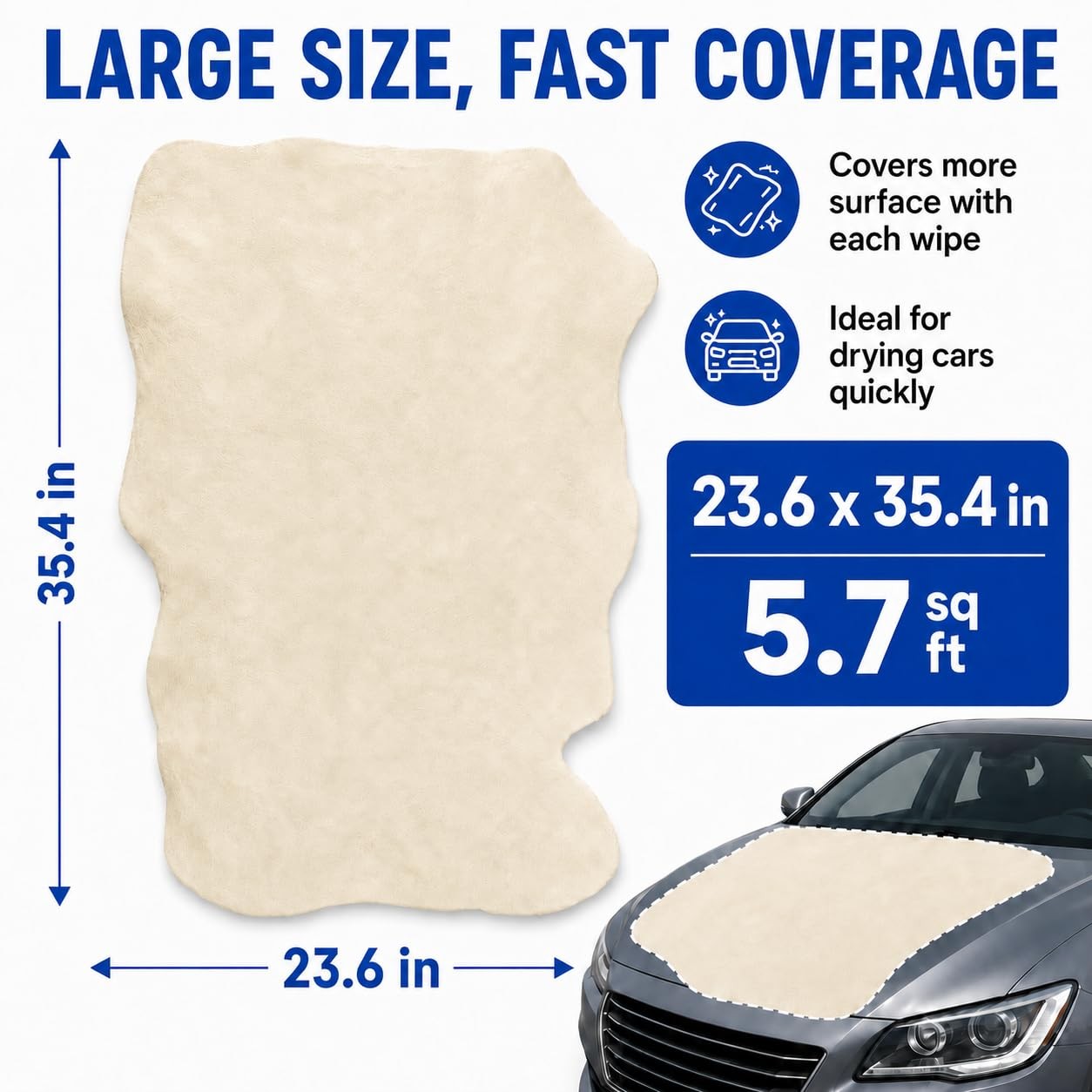 Chamois Cloth for Car – Sheepskin Cleaning Cloth Car Drying Towel Real Sheepskin