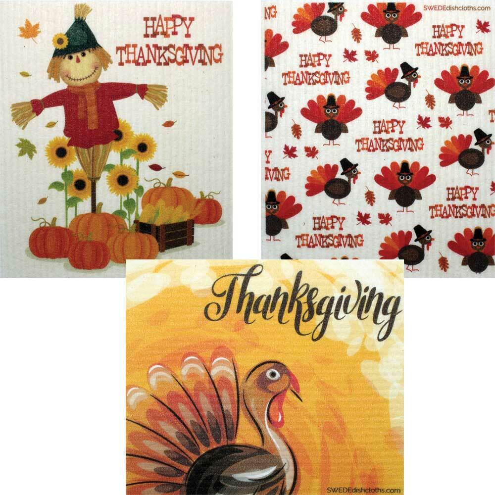Mixed Thanksgiving “B” Set of 3 cloths Swedish Dishcloths (one of each design)