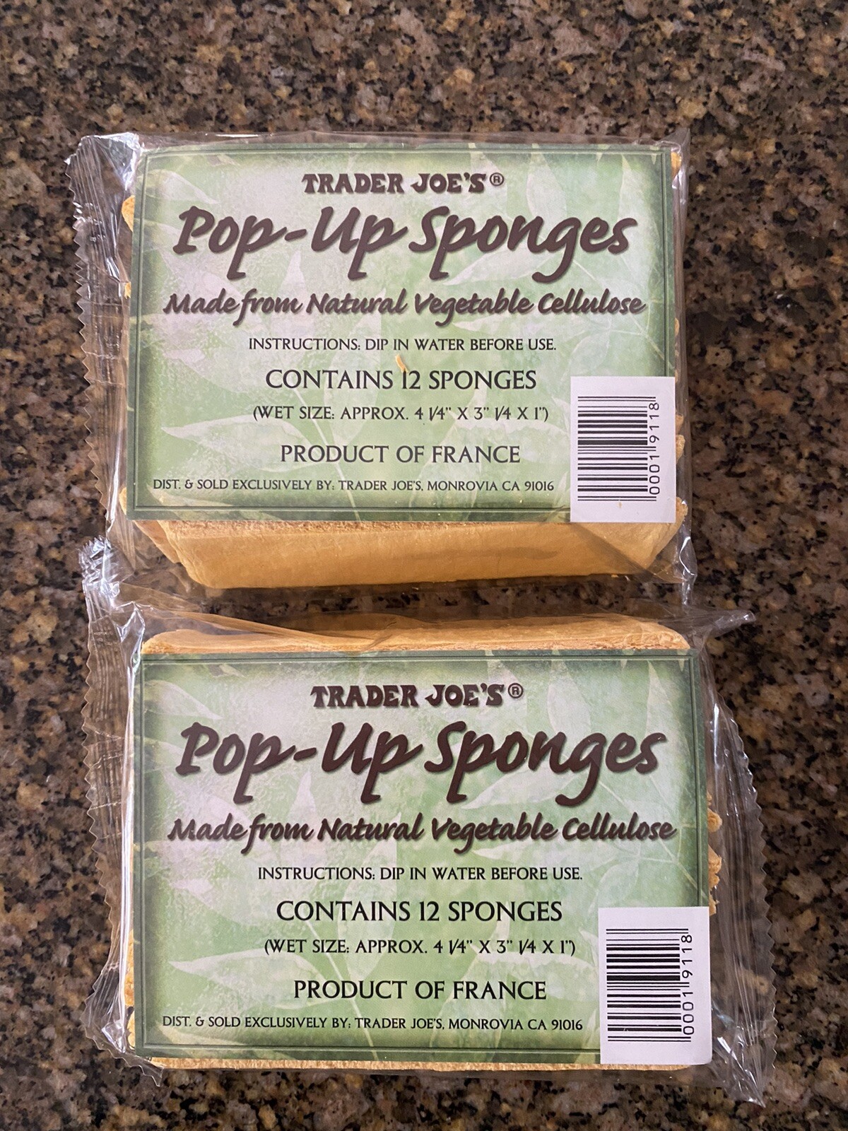 2 x Trader Joes 12 Count Pop-Up Sponges Made From Natural Vegetable Cellulose