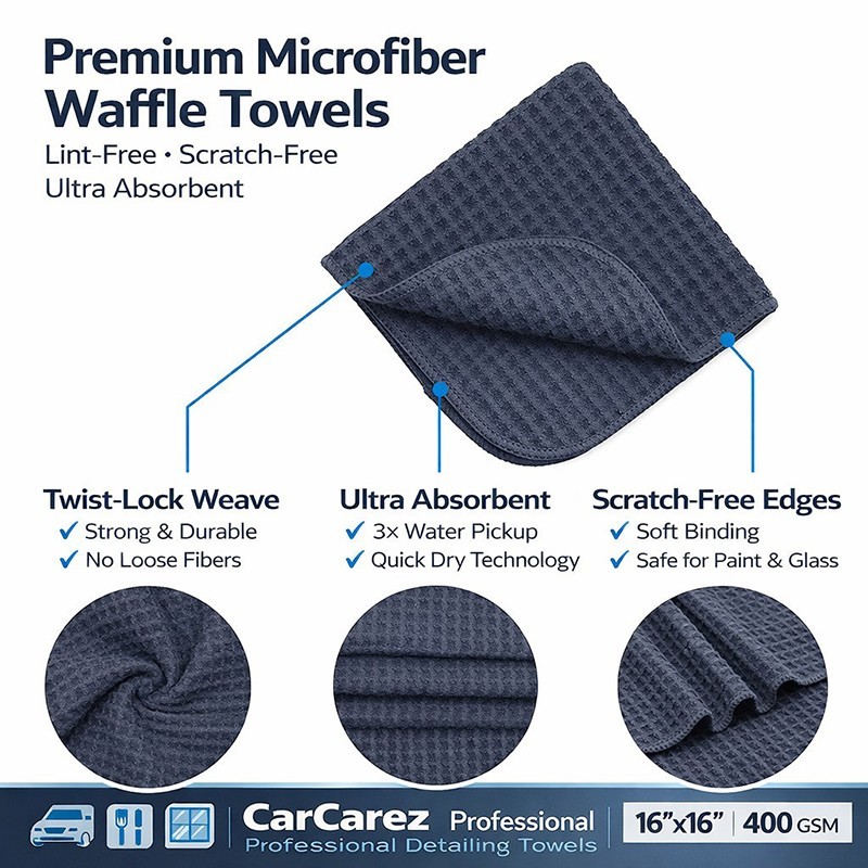 240 Pack Bulk Microfiber Towels 400 GSM Waffle Weave 16×16 Car Drying Rag 70/30