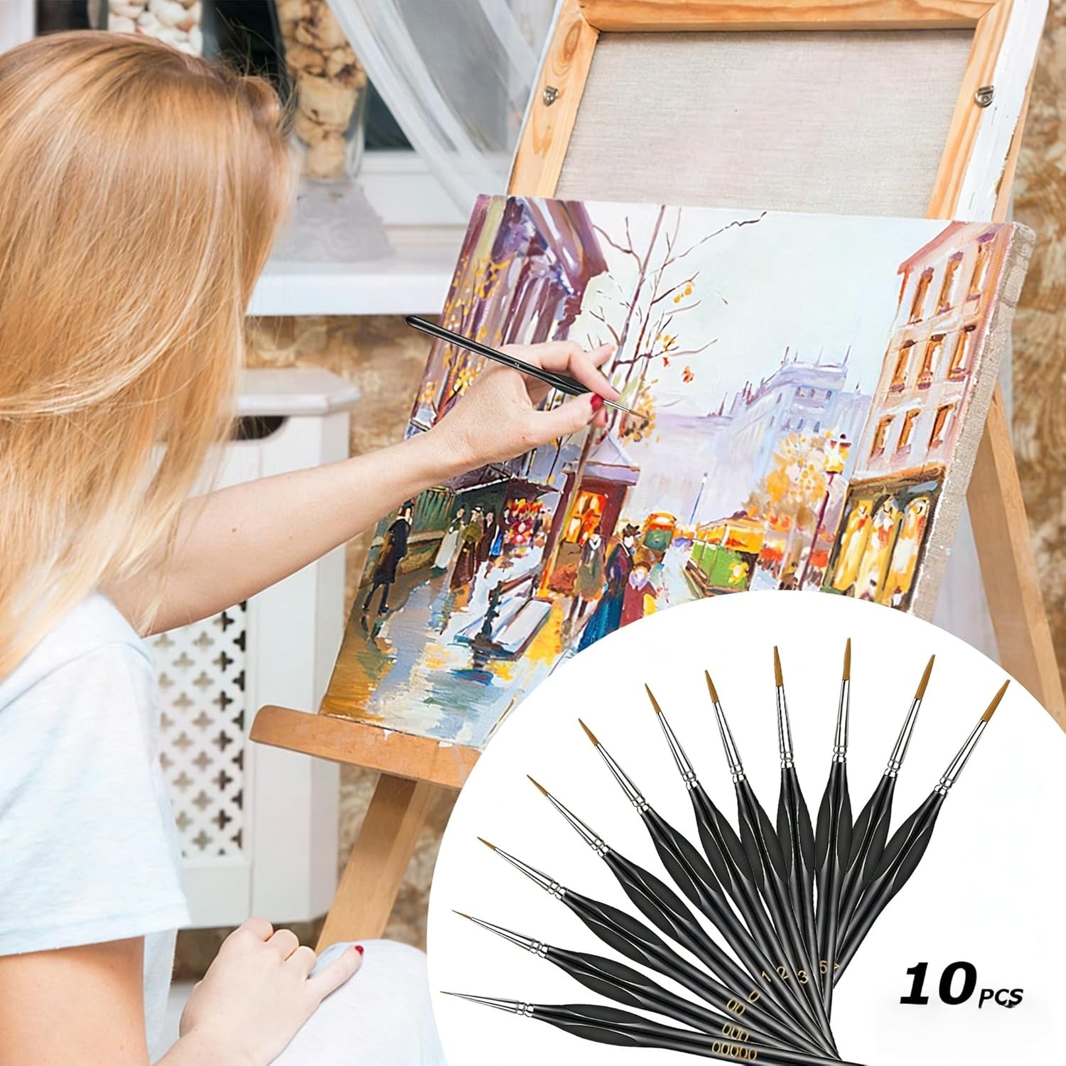 10Pcs Micro Paint Brushes Set with Triangular Handles, for Acrylic, Watercolor,