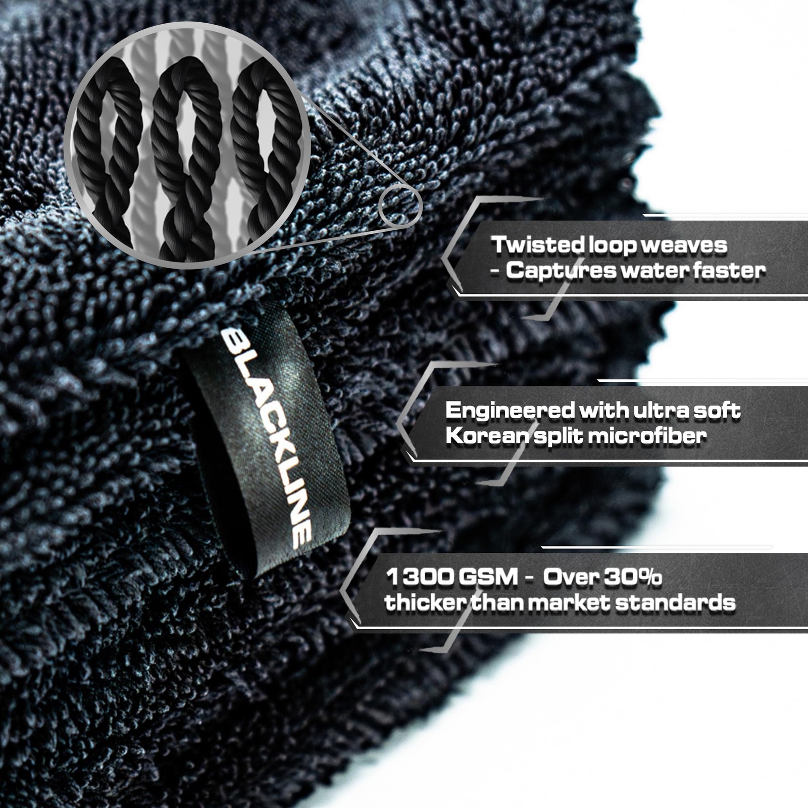 Blackline 24×36 Microfiber Drying Towel, 1300GSM, Streak Lint Free