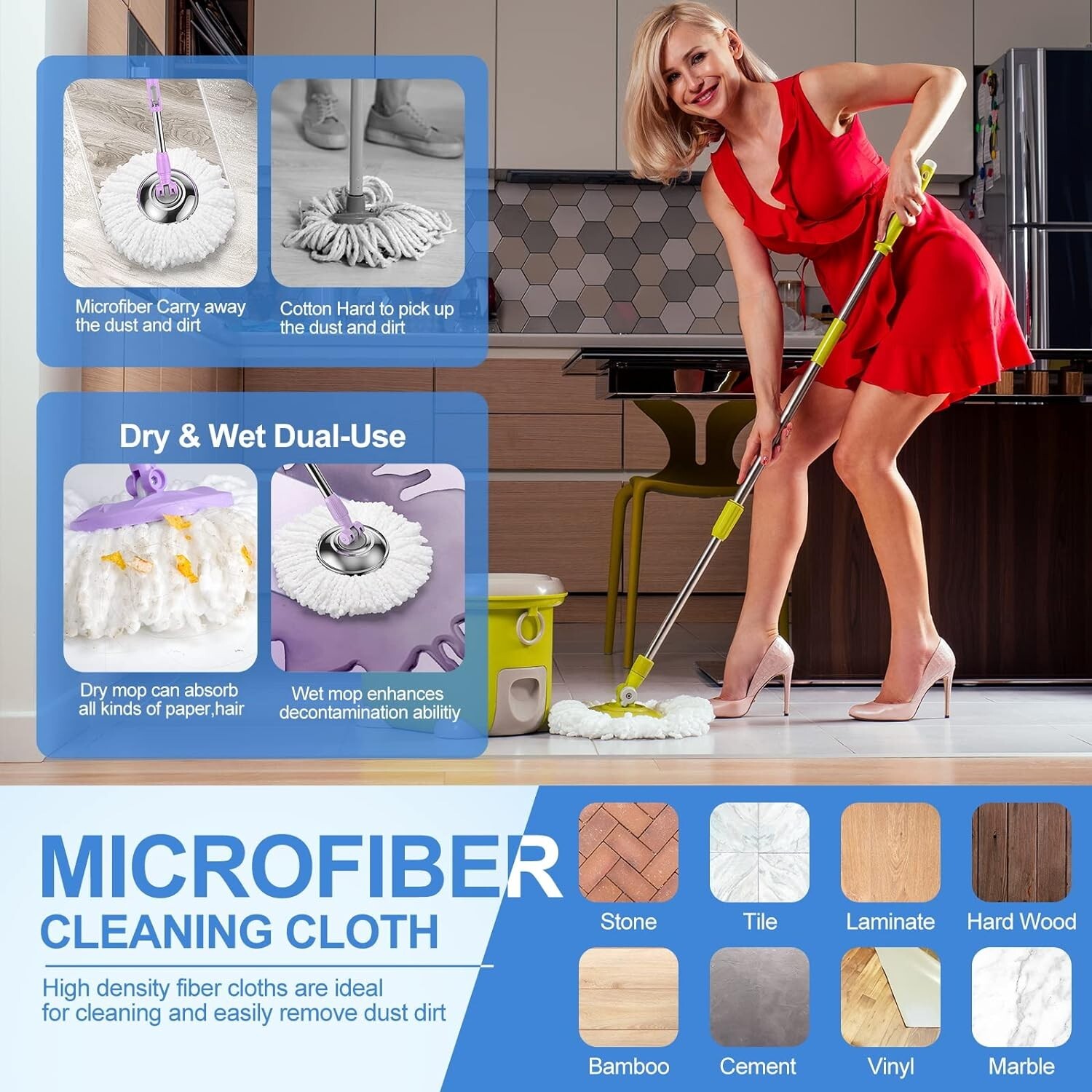 12 Pack Replacement Microfiber White Round Mop Head Refill 360 Spin Better Value