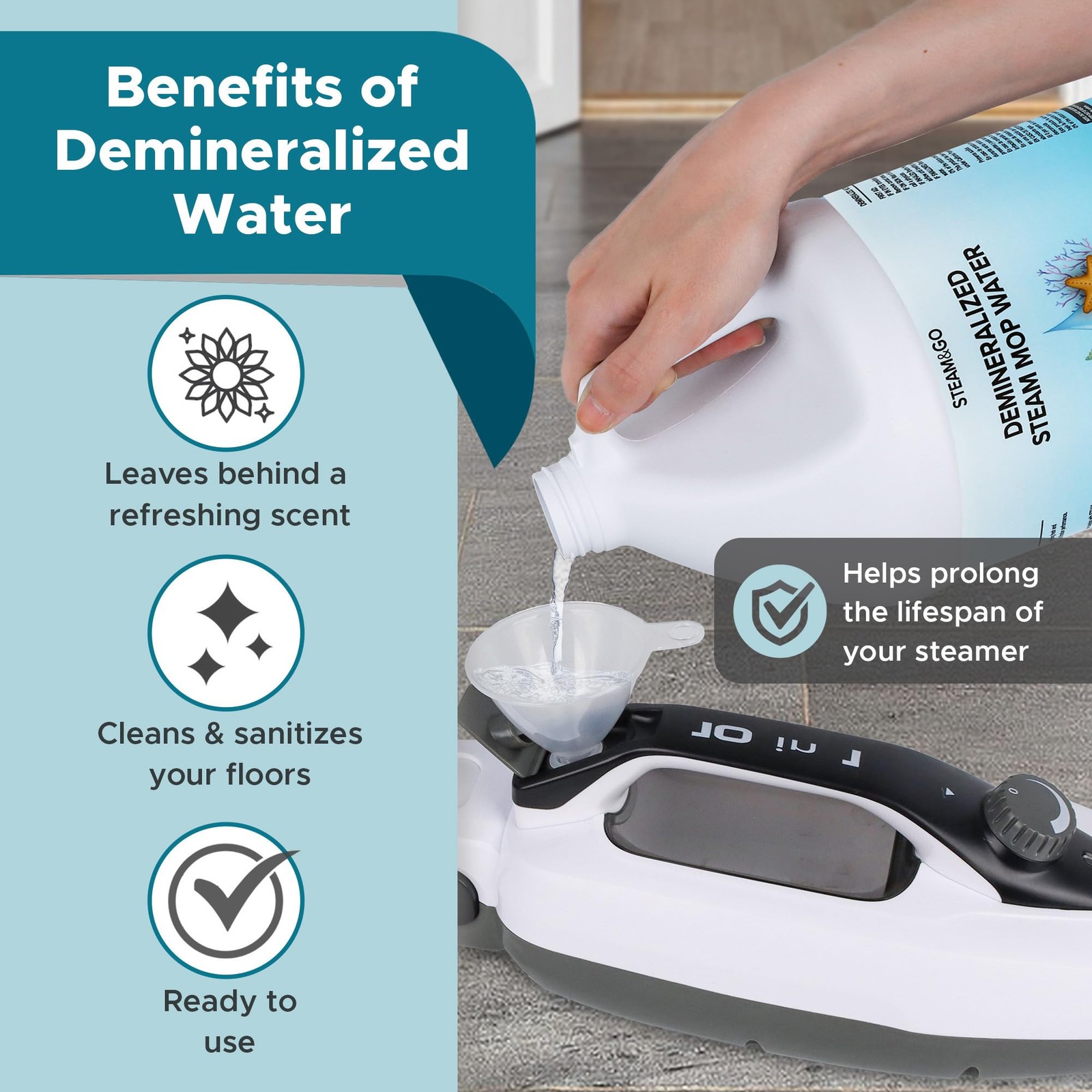 Steam & Go Demineralized Water for Steam Mop – Clean Ocean Scent, 128 fl oz (…