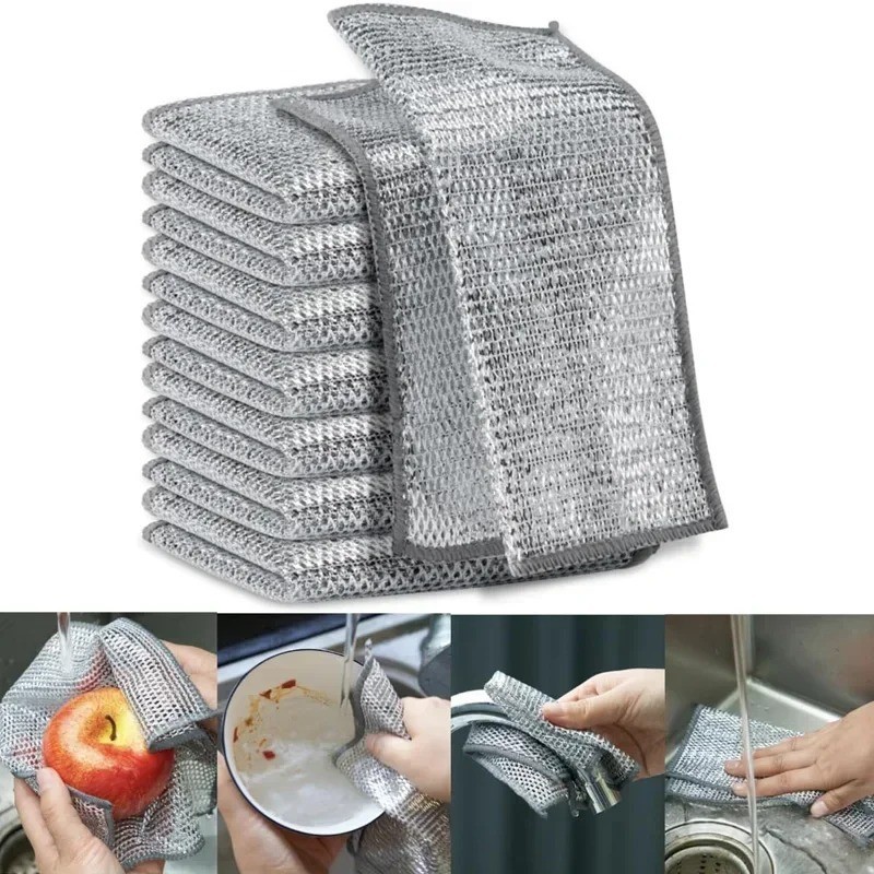 Double Sided Wire Dishcloth Kitchen Scrubber Steel Cleaning Scouring Pad