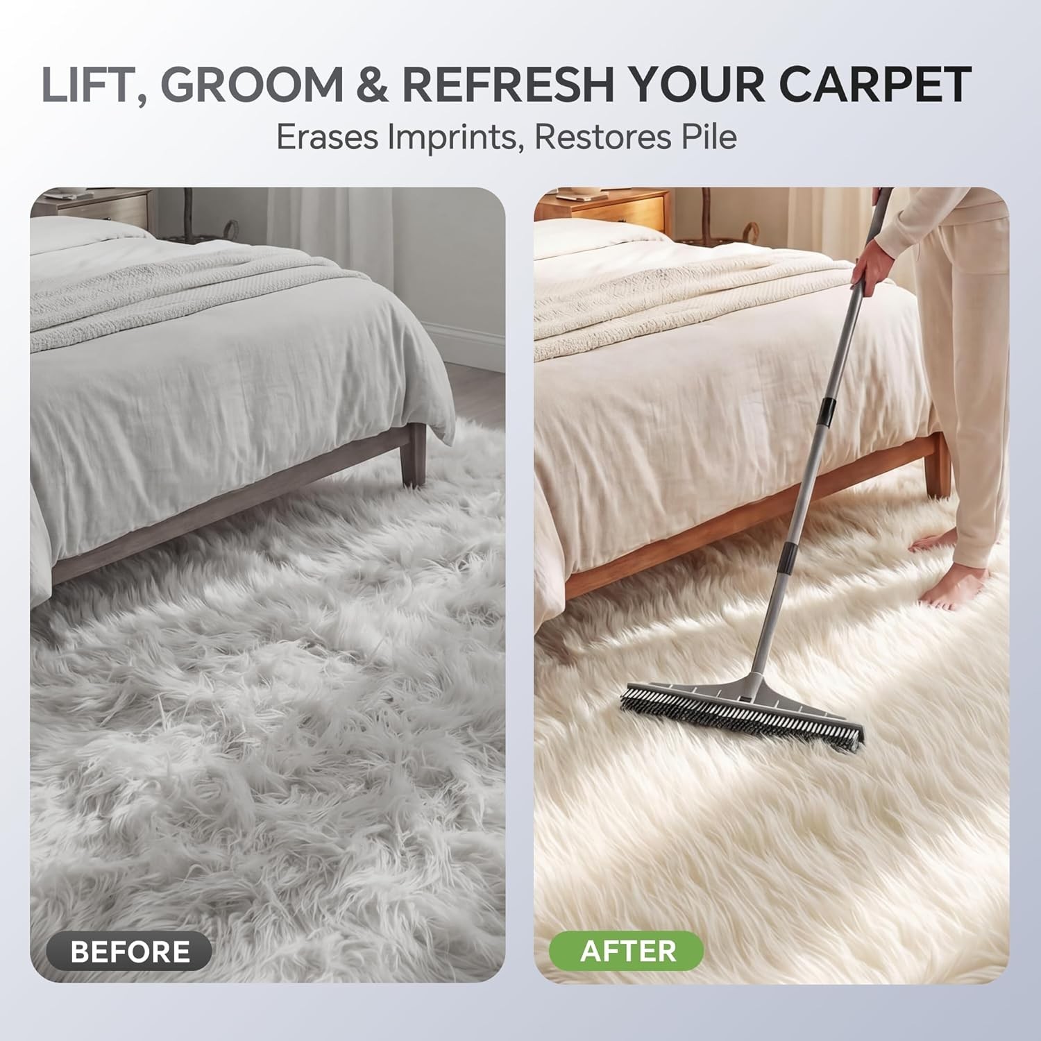 Carpet Rake for Pet Hair Removal, 2 in 1 Rug Rake to Fluff Carpet with Nylon …