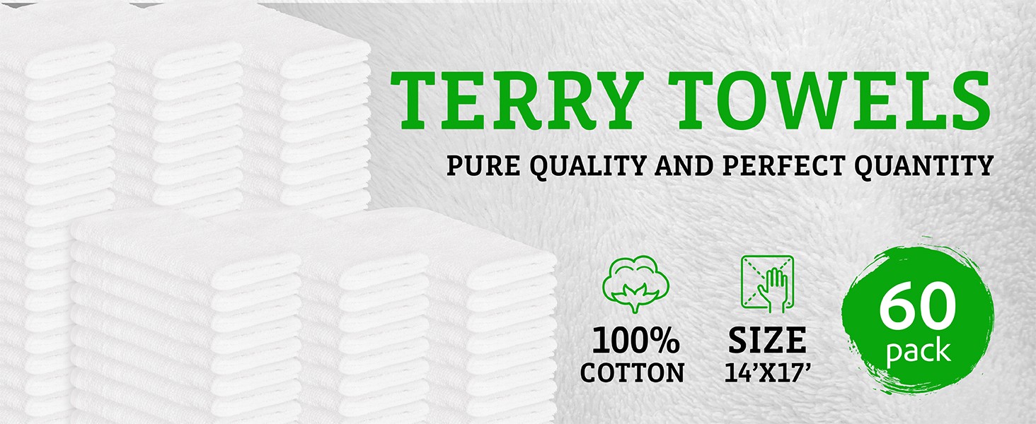 60-Pack Cotton Wash Cloths – 14″x17″ Absorbent Cleaning Rags for Housekeeping,